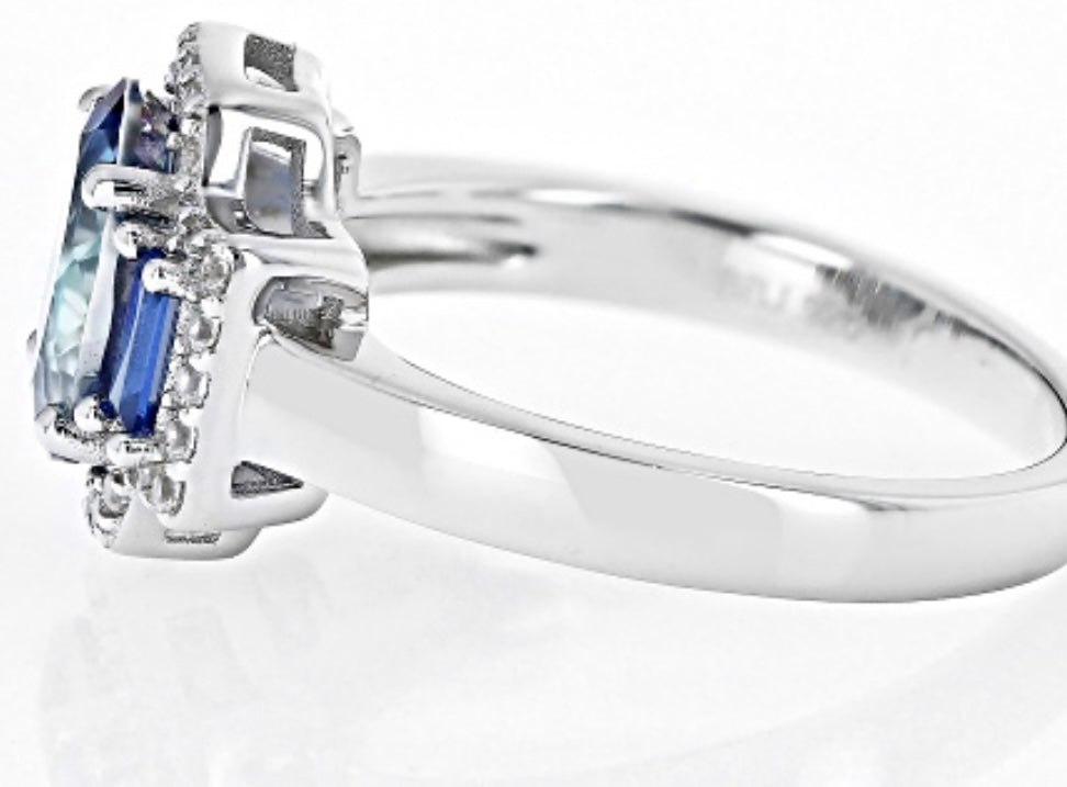 Blue Petalite Rhodium Over Sterling Silver Ring