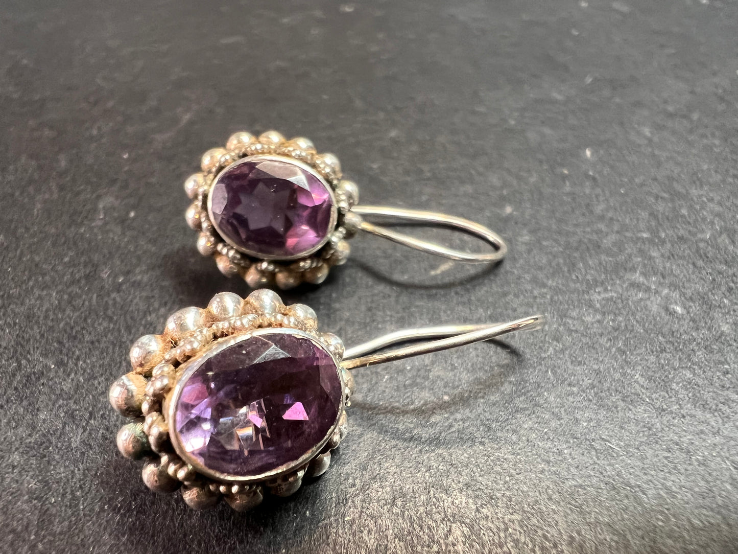 Vintage Suarti Bali sterling silver amethyst earrings