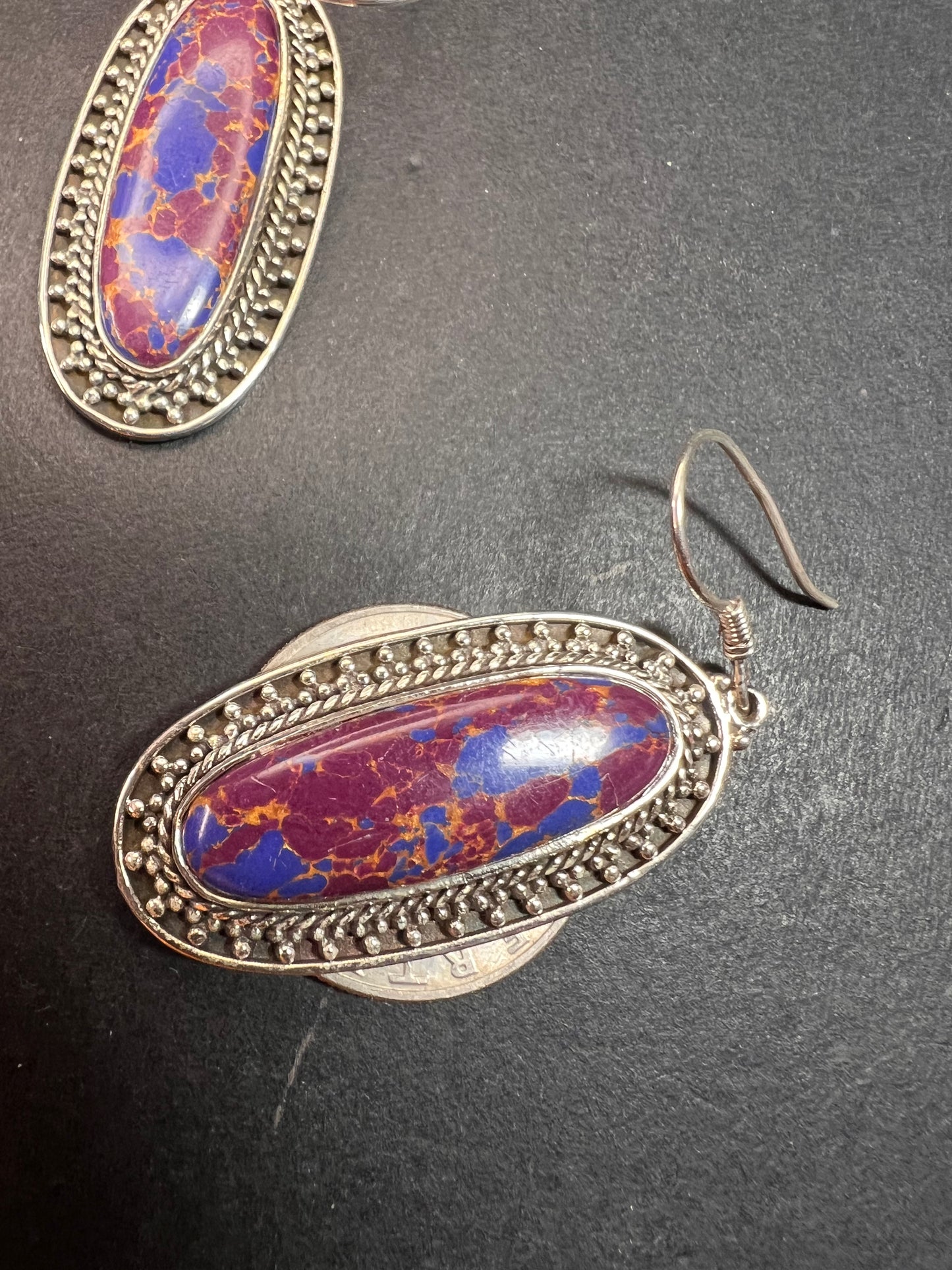 NEW purple Mojave turquoise in black oxidized sterling silver earrings