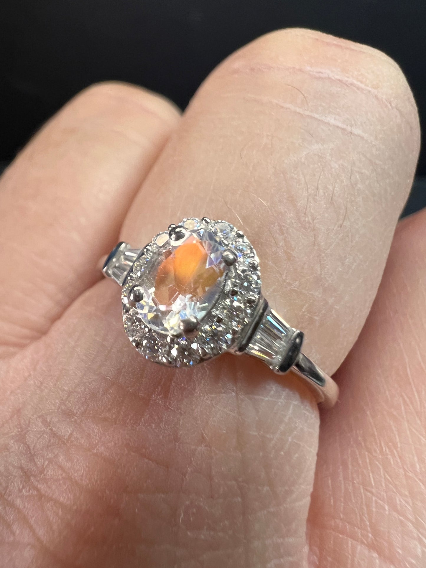 NEW gemmy moonstone and Moissanite sterling silver halo ring size 8