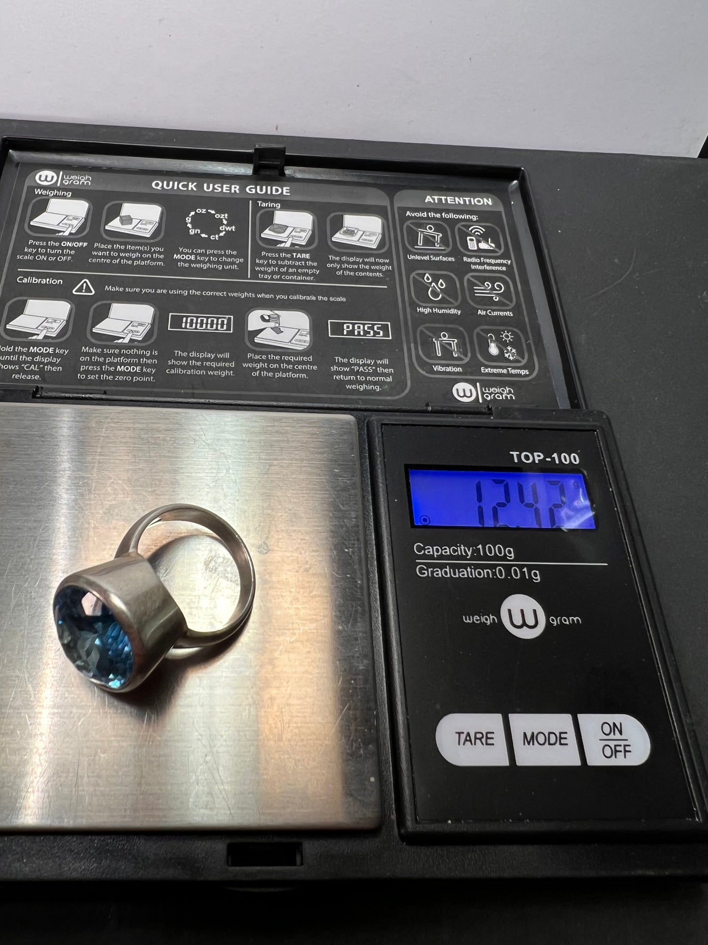 NEW Blue topaz sterling silver ring size 7.5 / 12.43 grams