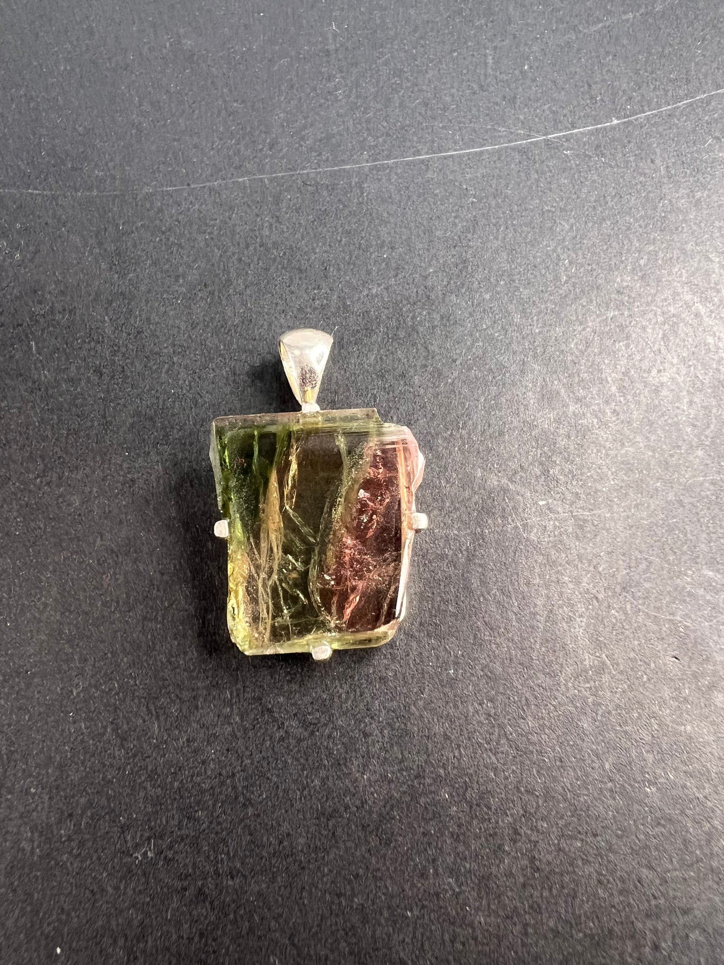 NEW watermelon tourmaline sterling silver freeform pendant 2.52 grams