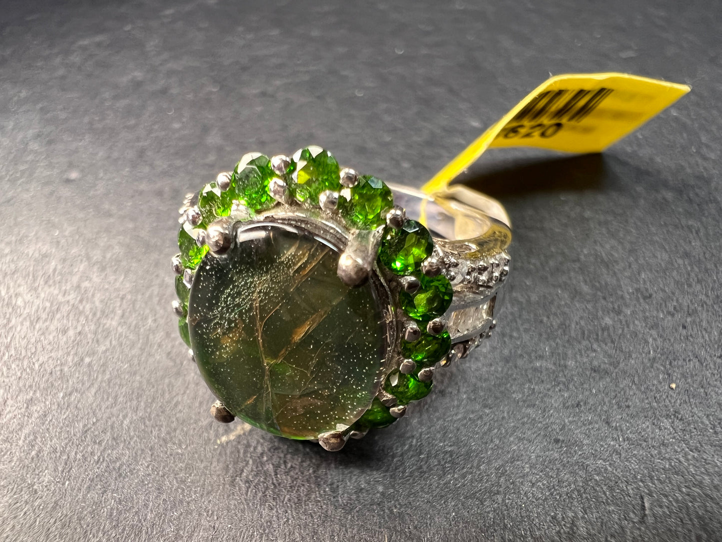 NEW with tag ammolite and diamond sterling silver ring size 7