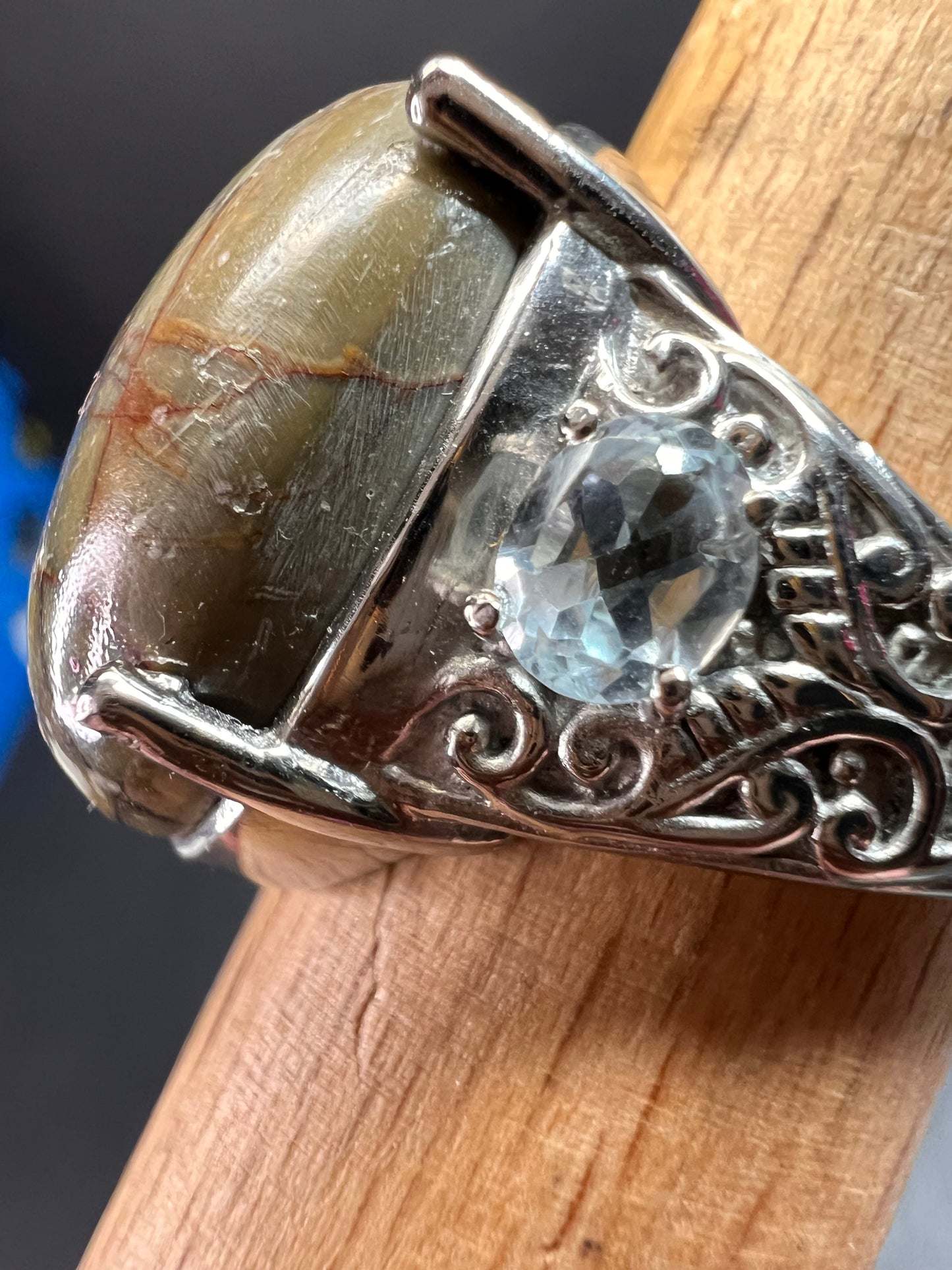 NEW Venus Jasper and topaz stainless steel ring size 9