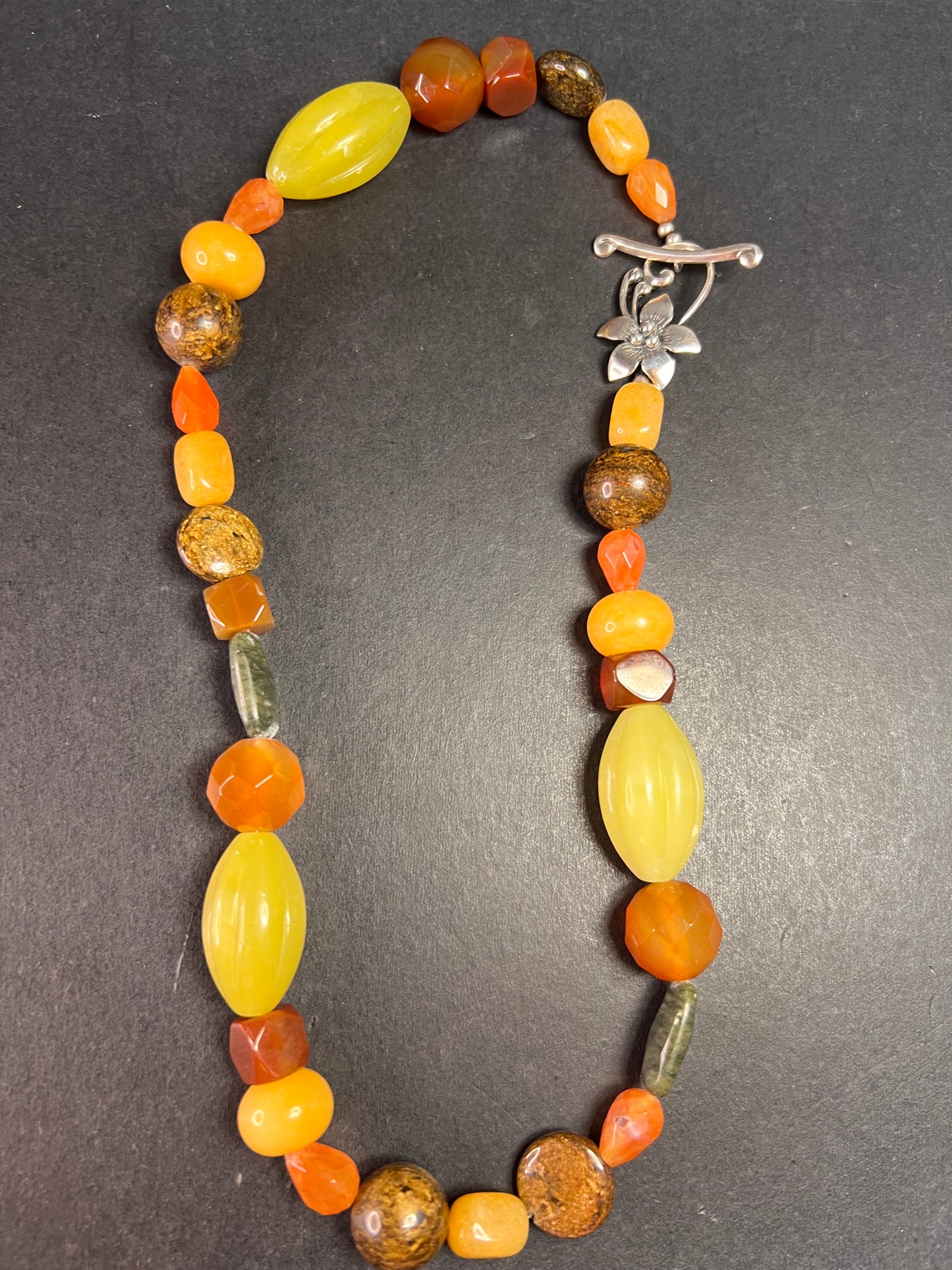 NEW multi stone 18 inch necklace with sterling silver flower toggle clasp