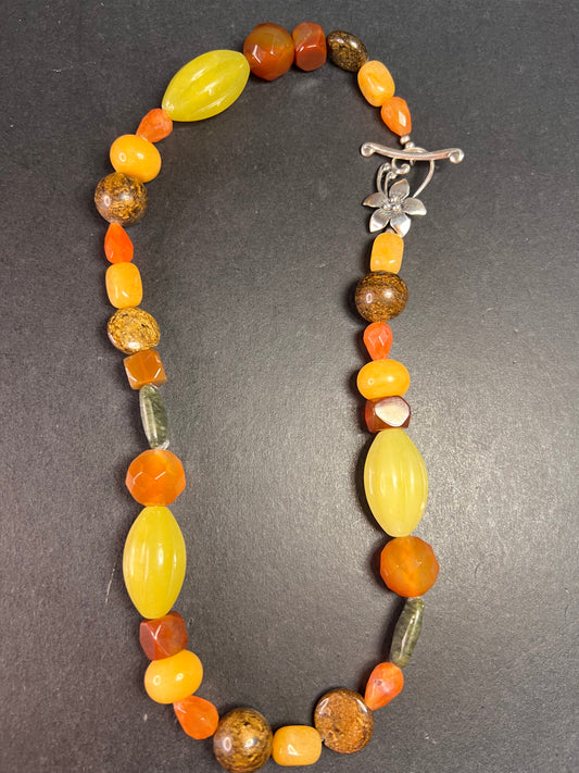 NEW multi stone 18 inch necklace with sterling silver flower toggle clasp