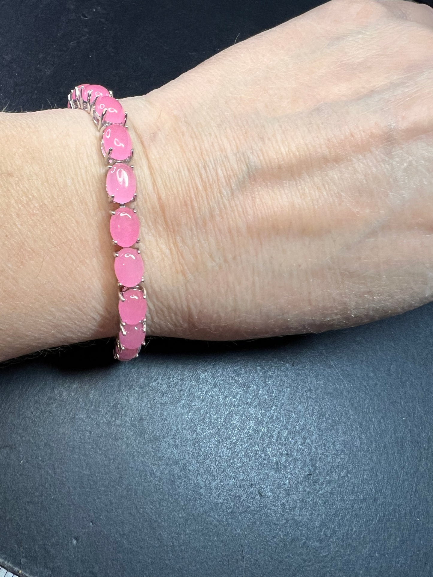 NEW Pink Jade sterling silver elephant tennis bracelet