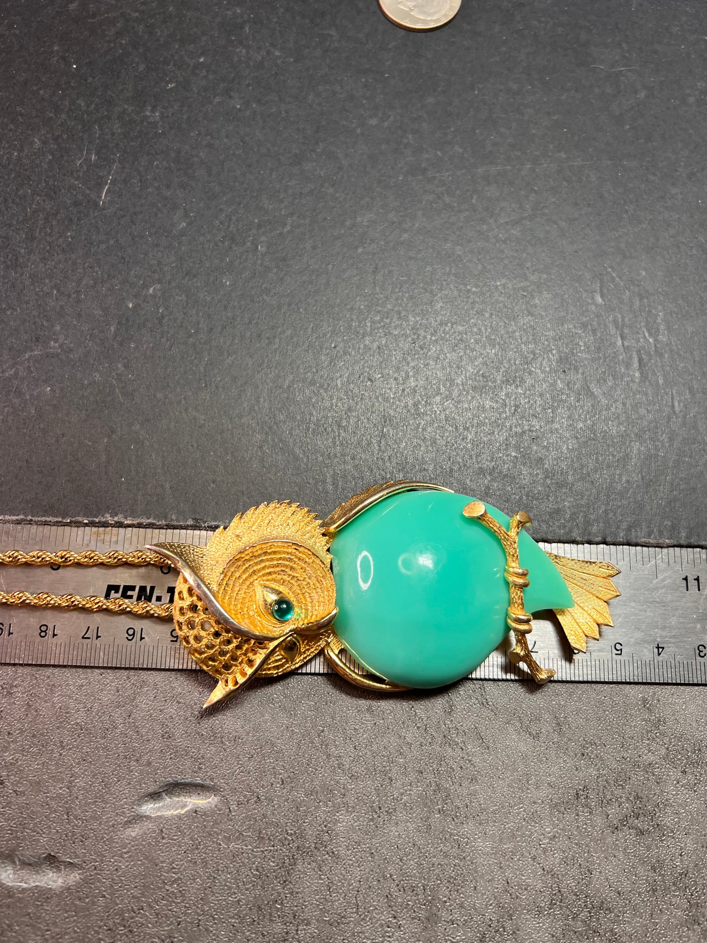 Spectacular Vintage 70s Owl Pendant Necklace | Long 36" Rope Chain | Turquoise