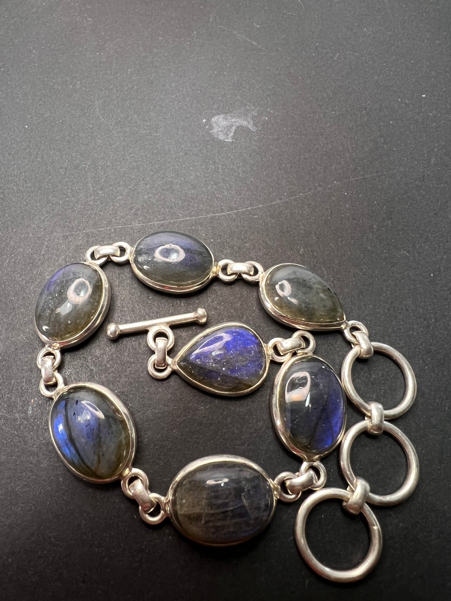 NEW Labradorite Sterling silver link toggle bracelet 9.25 inches
