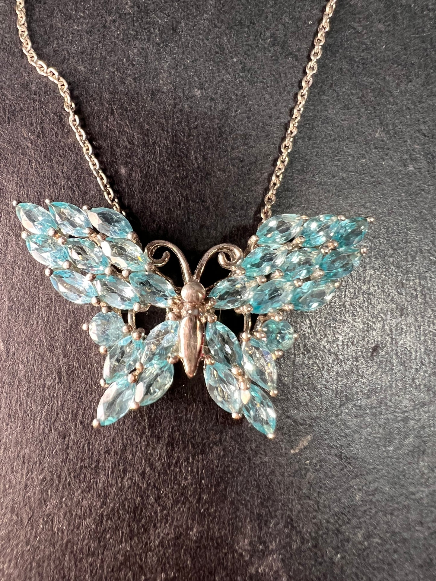 NEW Paraiba apatite butterfly pendant necklace in sterling silver