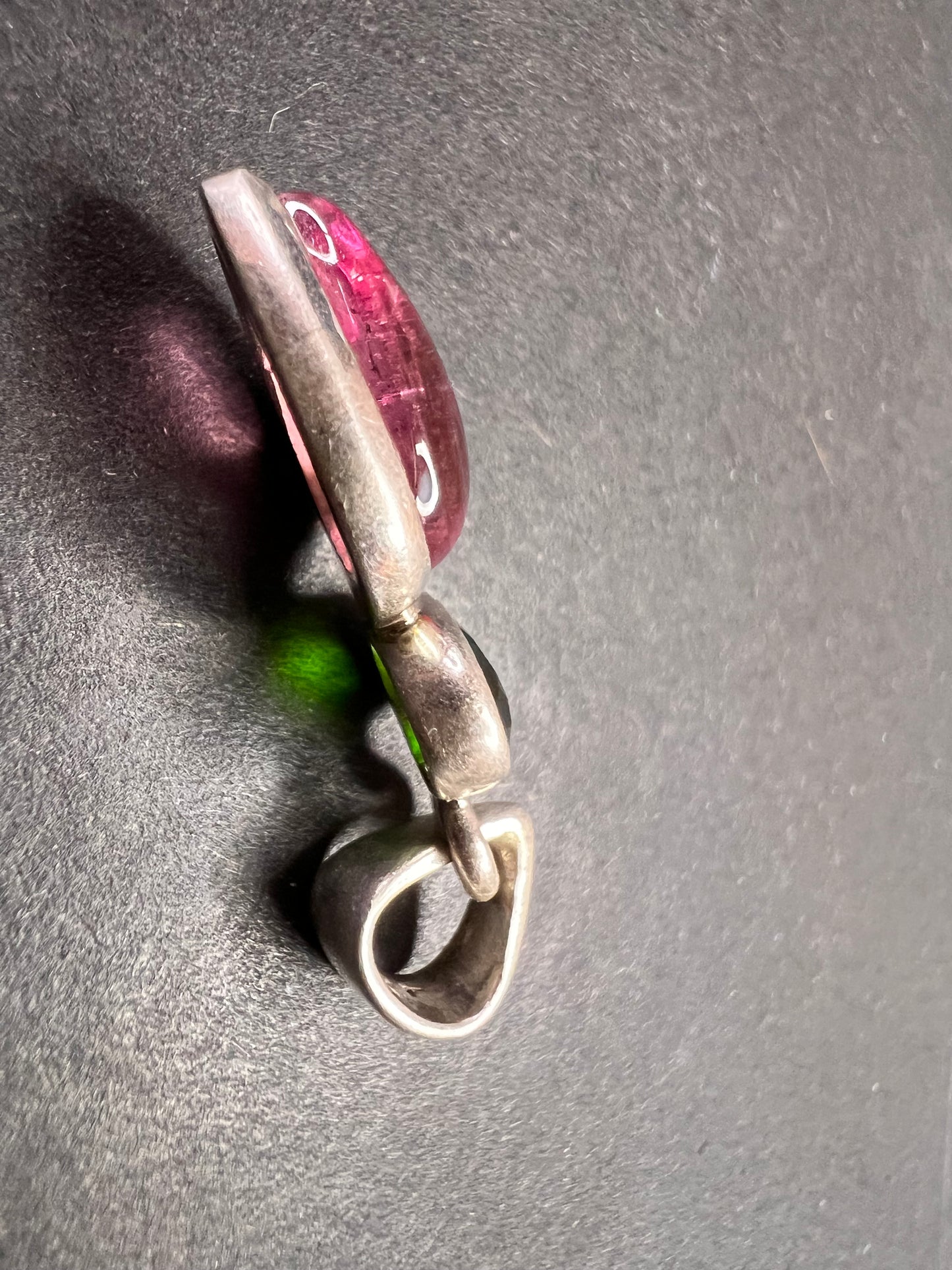 NEW Pink tourmaline and chrome diopside sterling silver pendant 1.75 grams