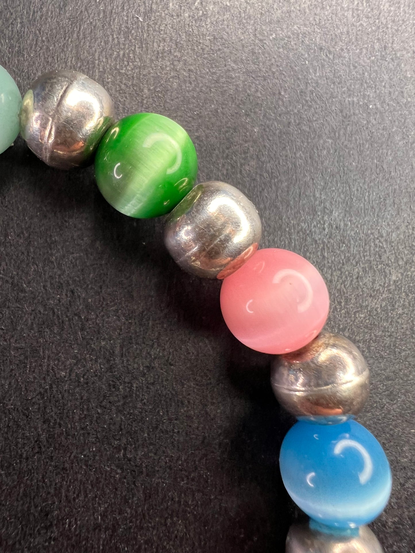 Vintage sterling silver and cats eye glass toggle bracelet