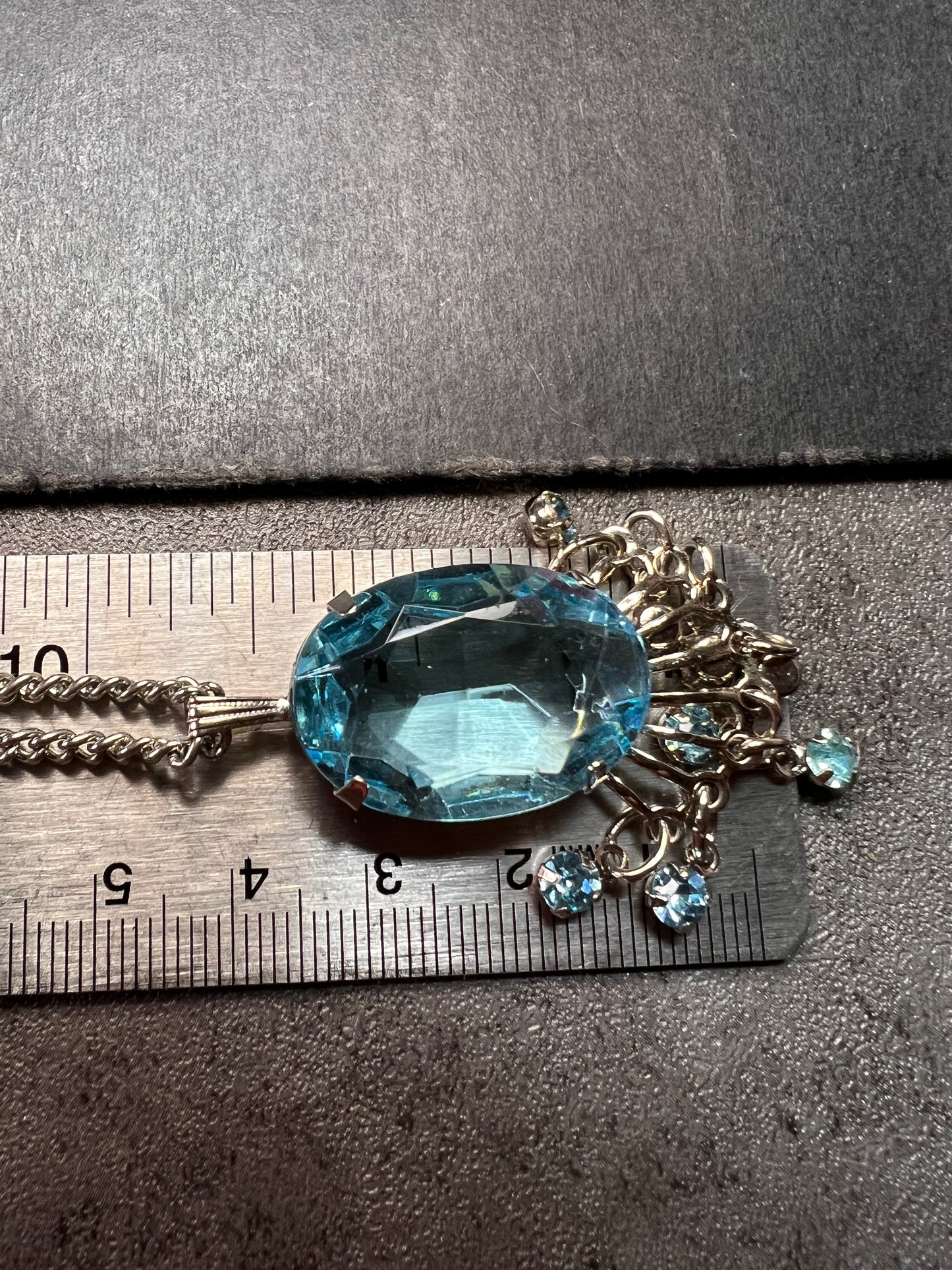 Vintage Park Lane Mid Century Blue Glass Chandelier Necklace 21”