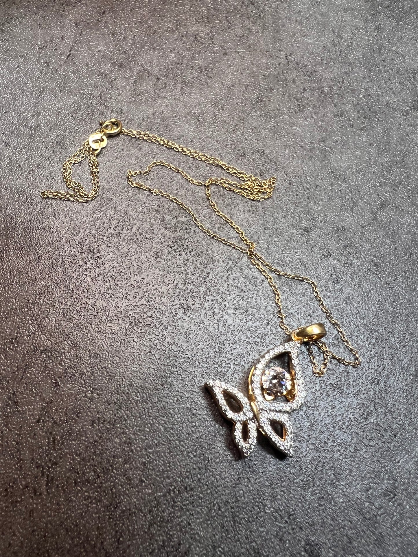 Butterfly CZ pendant in YG over sterling silver with 18 inch chain