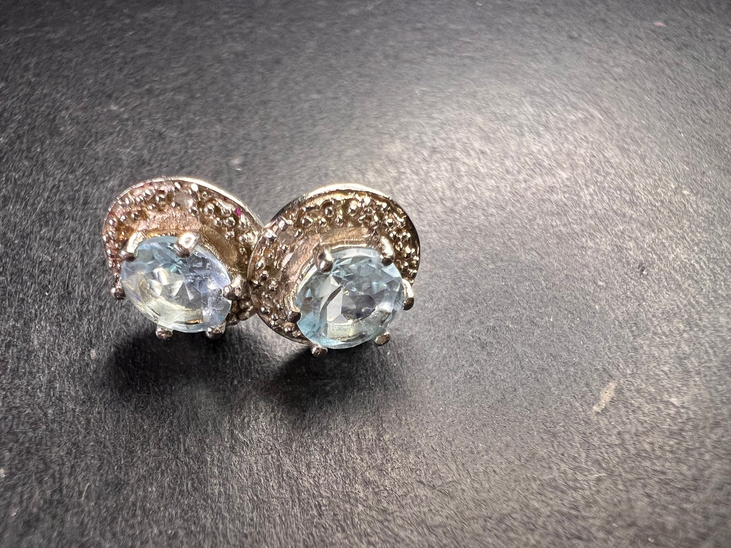 NEW blue topaz and diamond sterling silver stud earrings