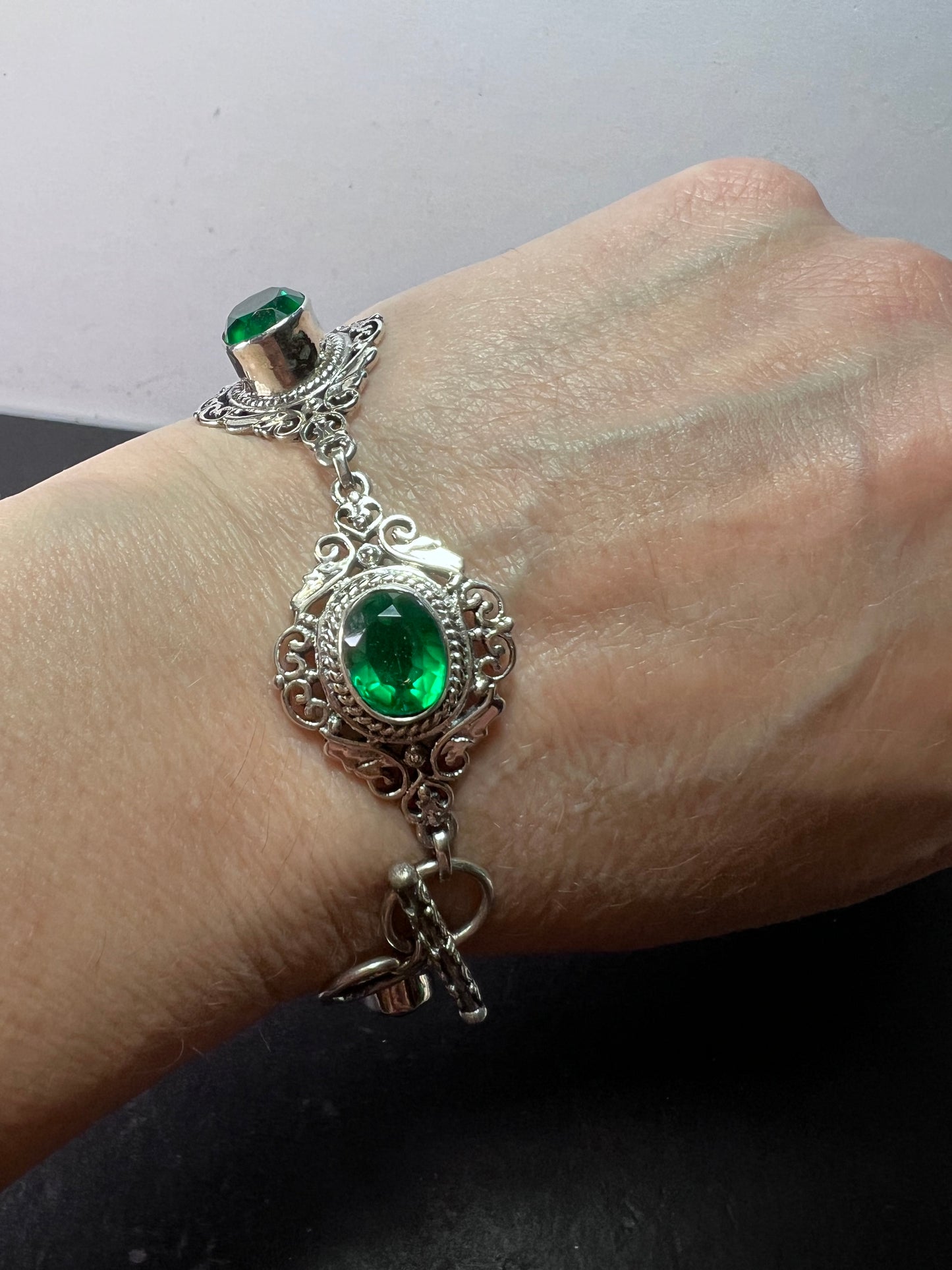 The Green Queen vintage Sterling silver toggle bracelet with green quartz