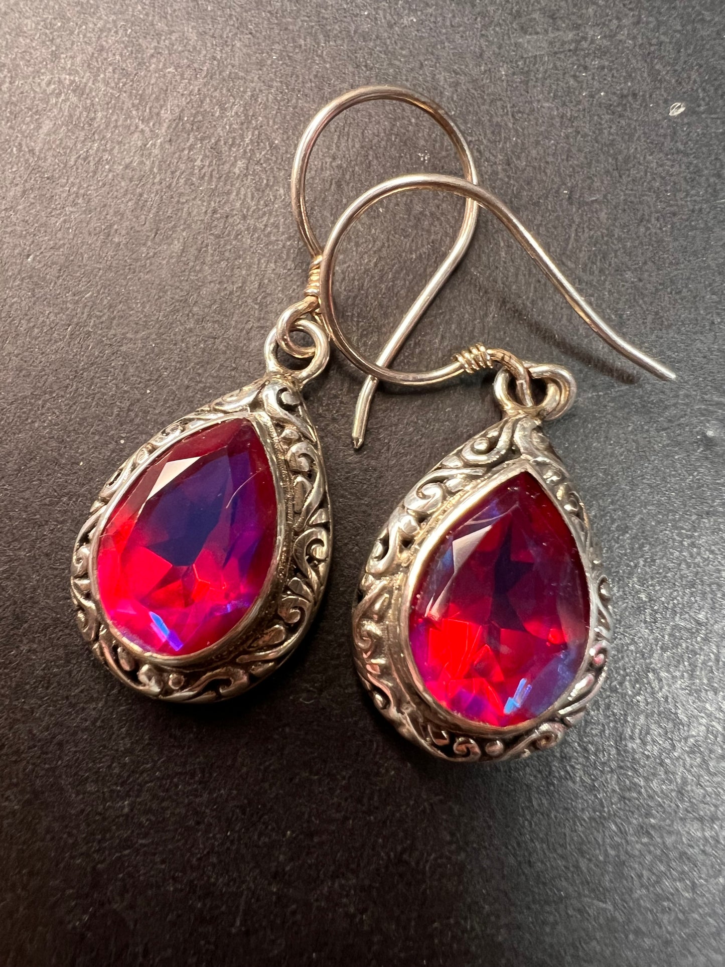 Volcanic Quartz Bali style sterling silver teardrop earrings