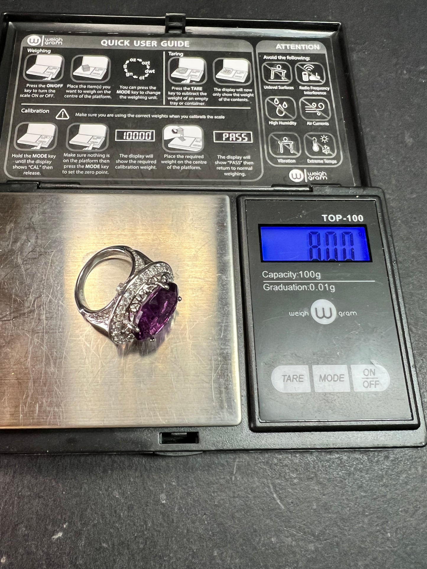 Sterling Silver Purple Fluorite & White Topaz Halo Ring Size 6