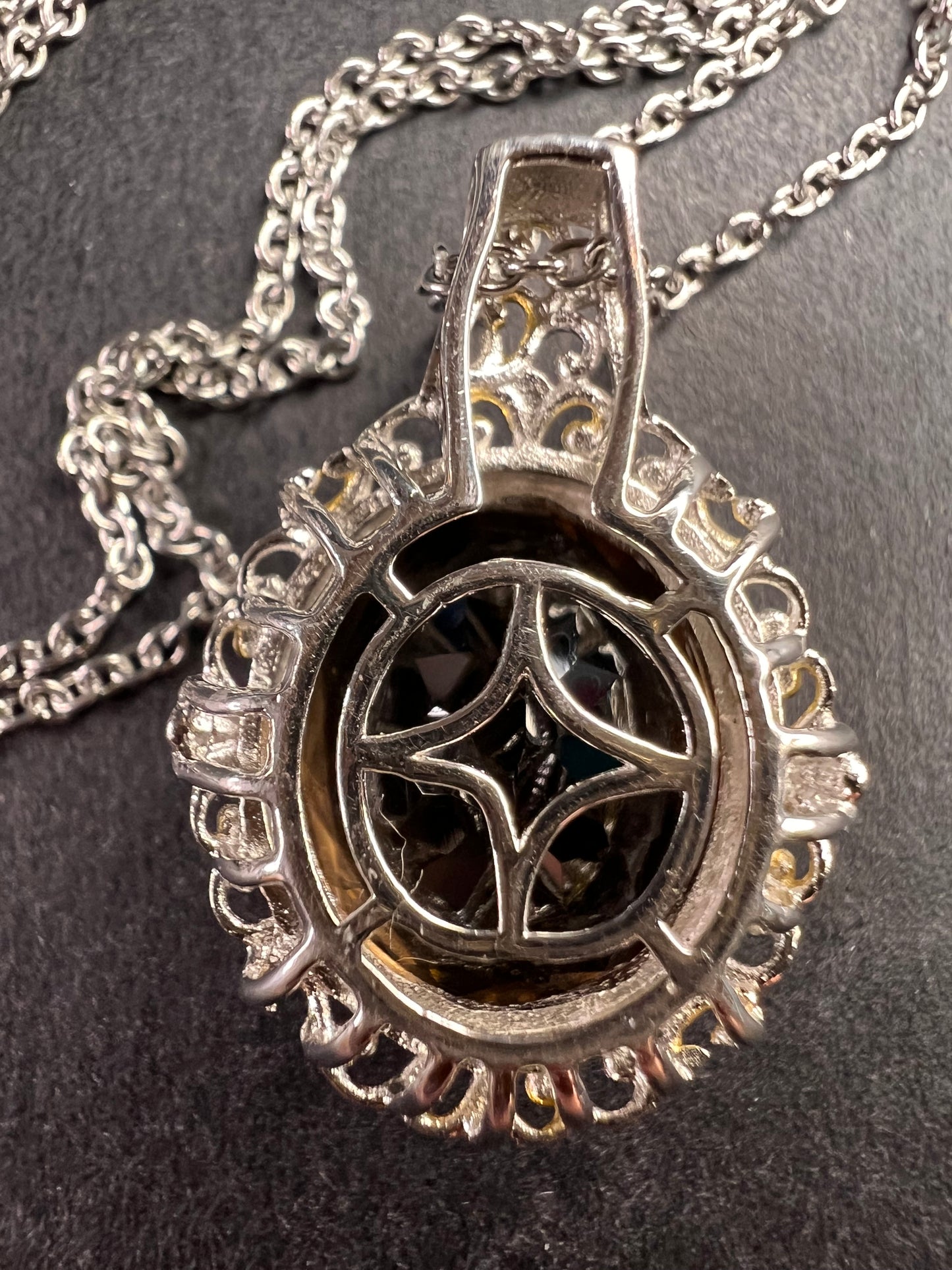 NEW Smoky Quartz pendant necklace in platinum and YG over brass and stainless steel 20 inches