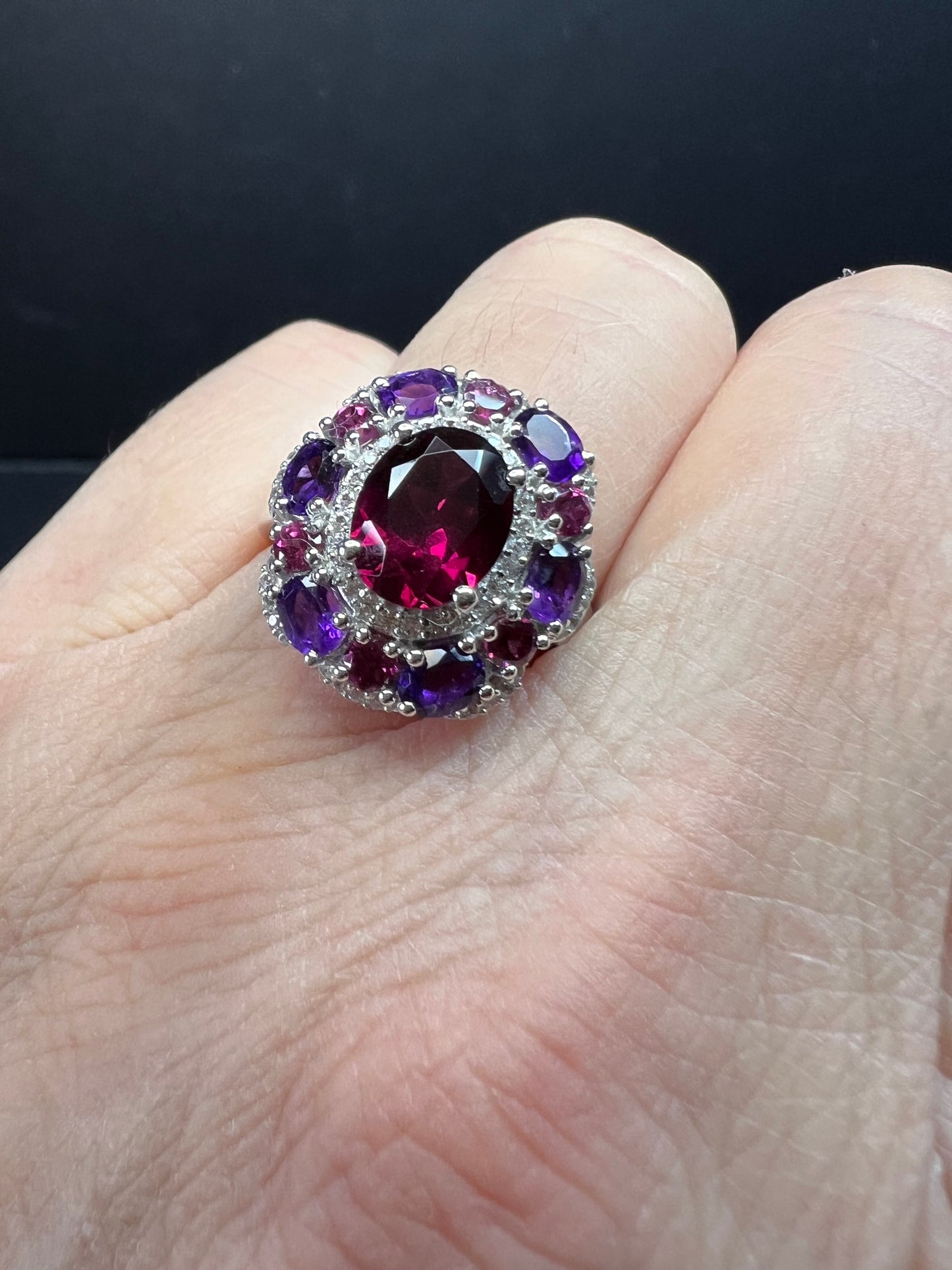 NEW rhodolite garnet and amethyst ring in sterling silver size 7