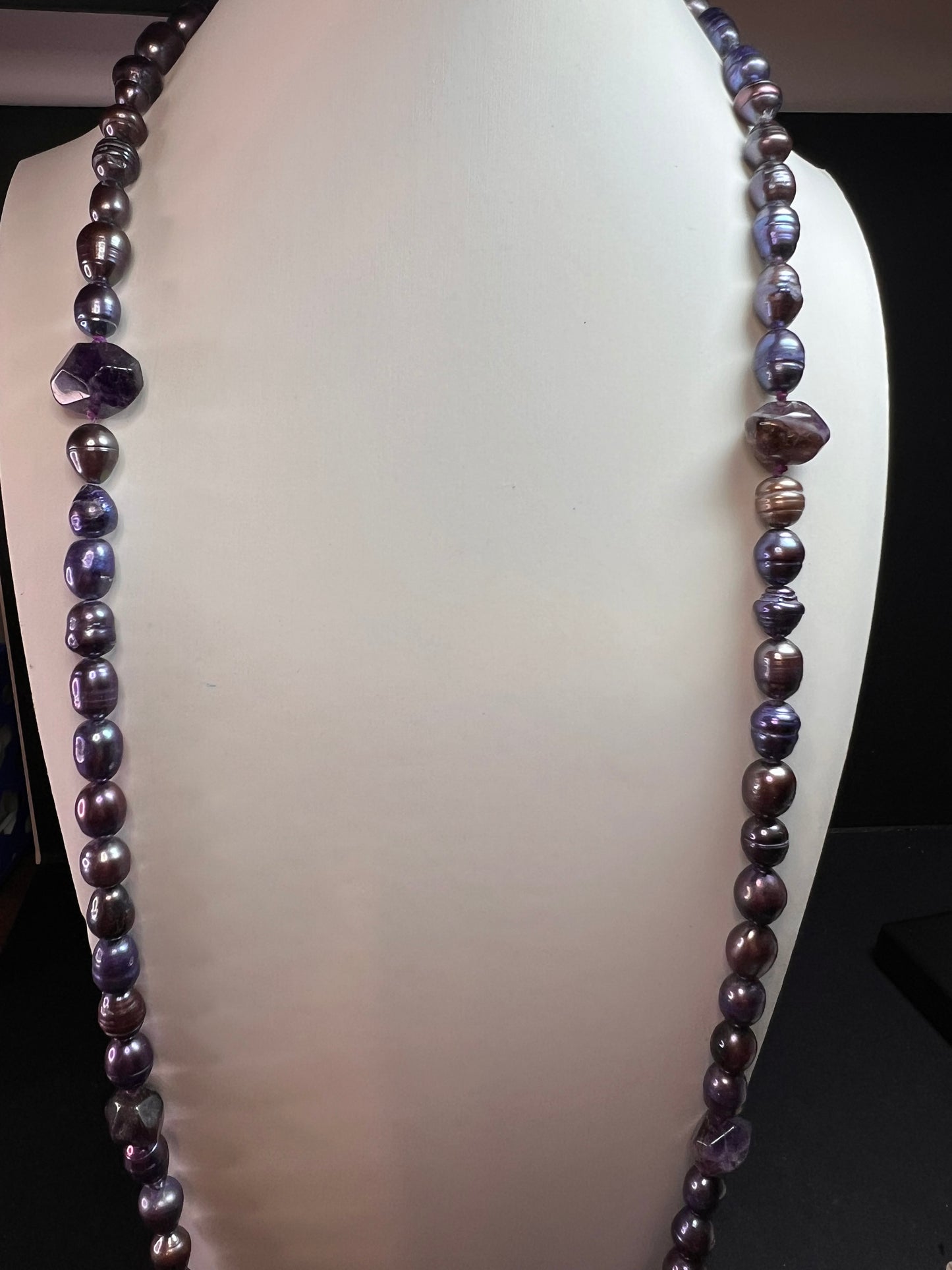 NEW purple pearls and amethyst necklace with sterling silver clasp