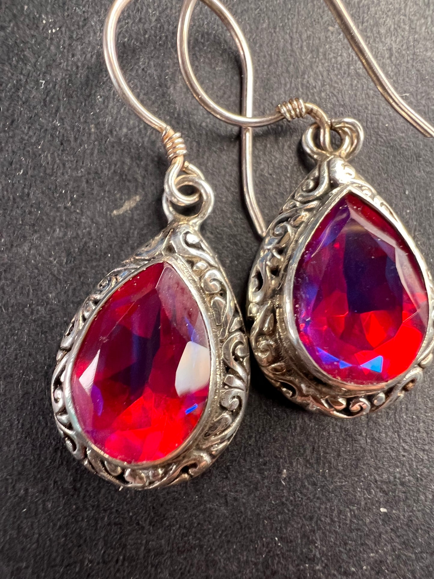Volcanic Quartz Bali style sterling silver teardrop earrings