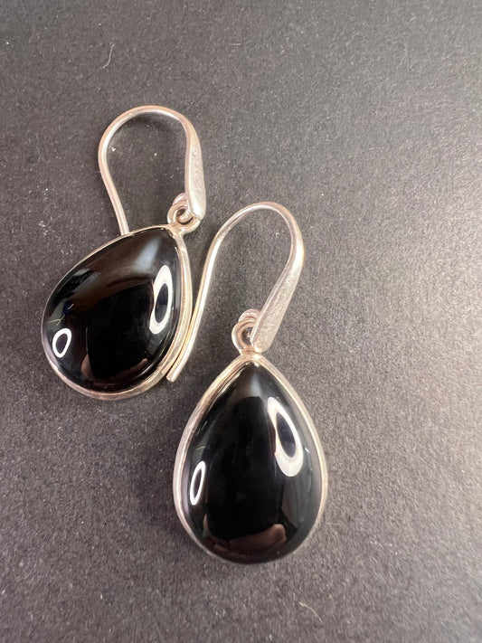 NEW Black onyx sterling silver teardrop earrings 7.49 grams