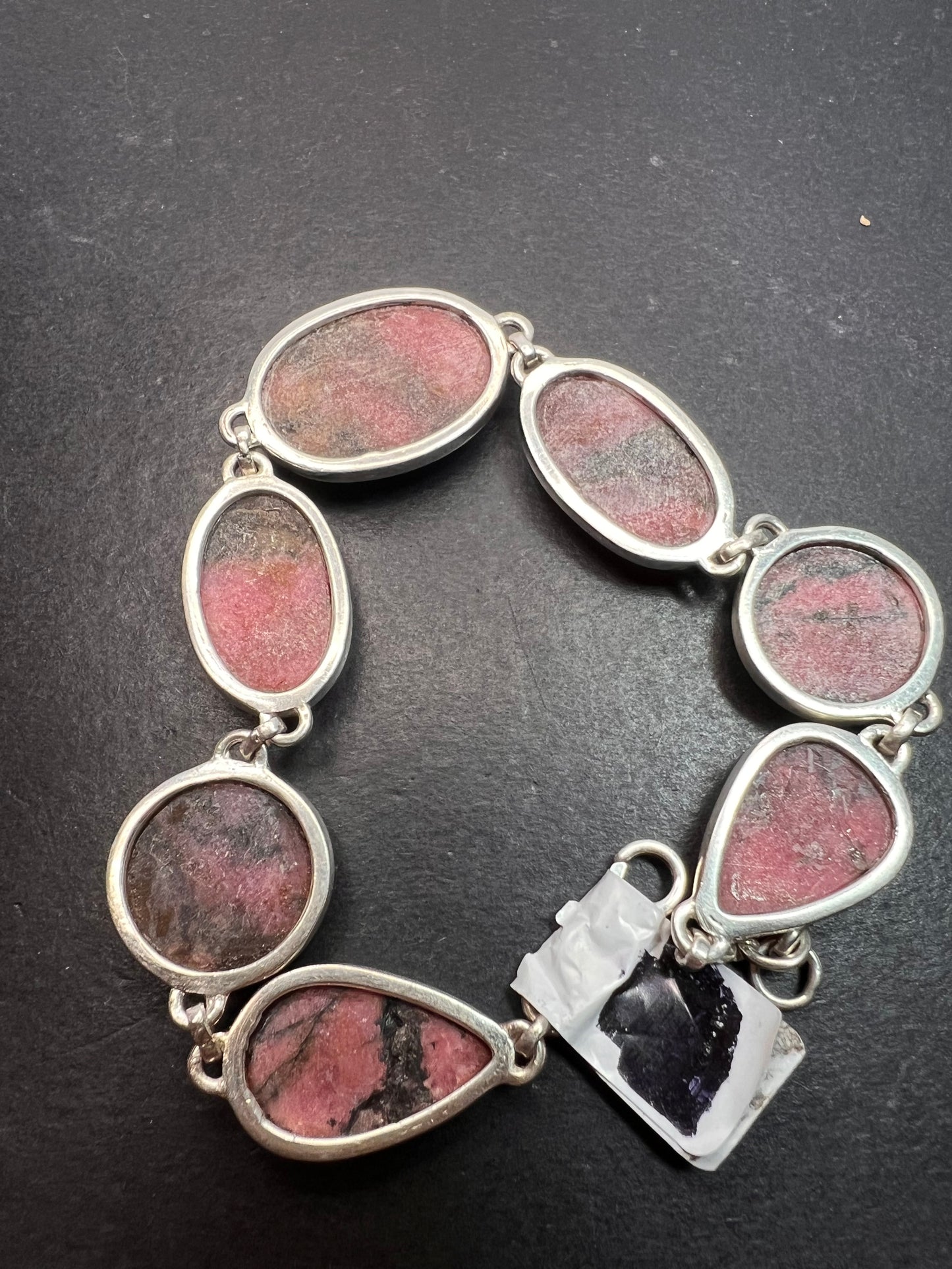 New Rhodonite free form sterling silver link bracelet 8-8.5 inch