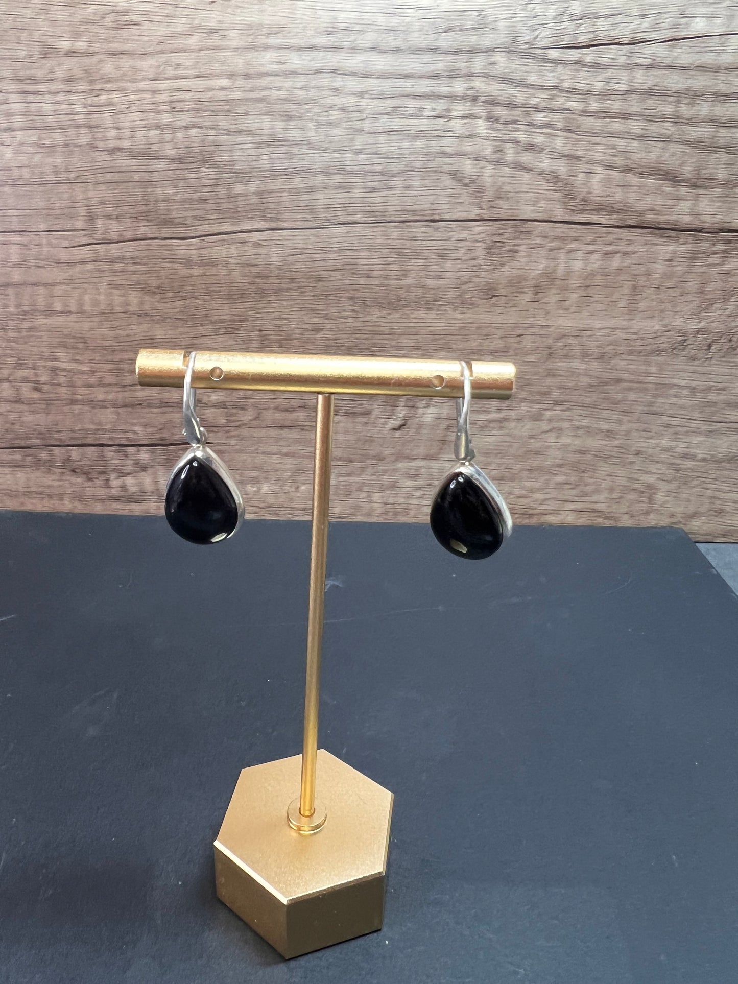 NEW Black onyx sterling silver teardrop earrings 7.57 grams