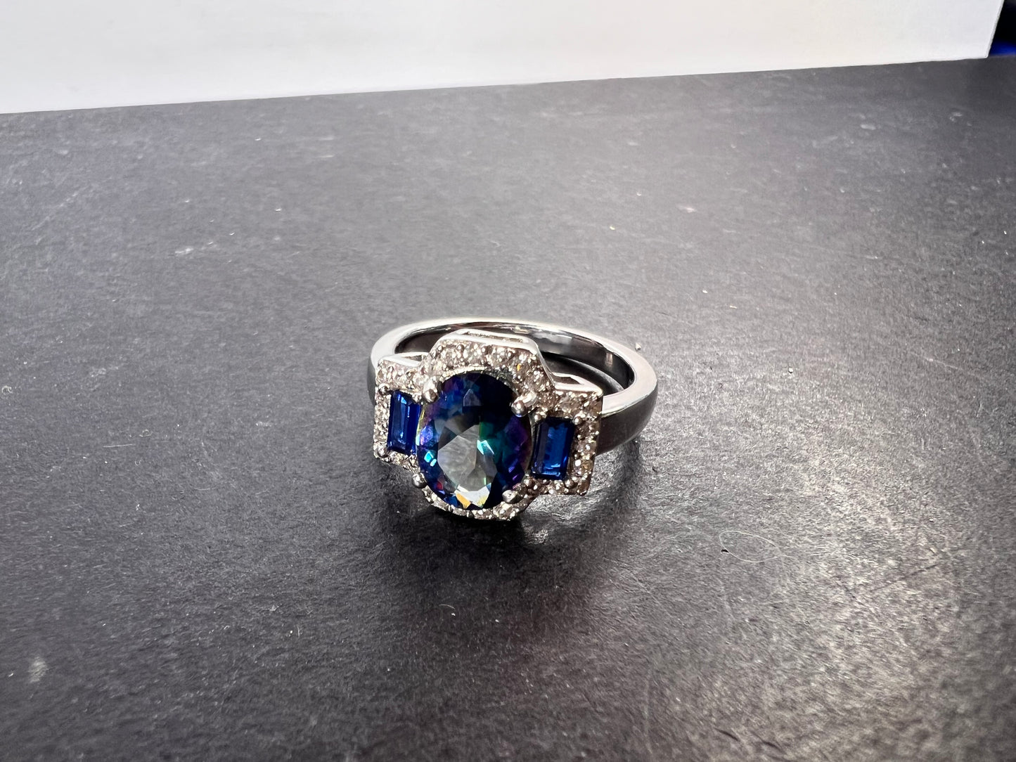 Blue Petalite Rhodium Over Sterling Silver Ring