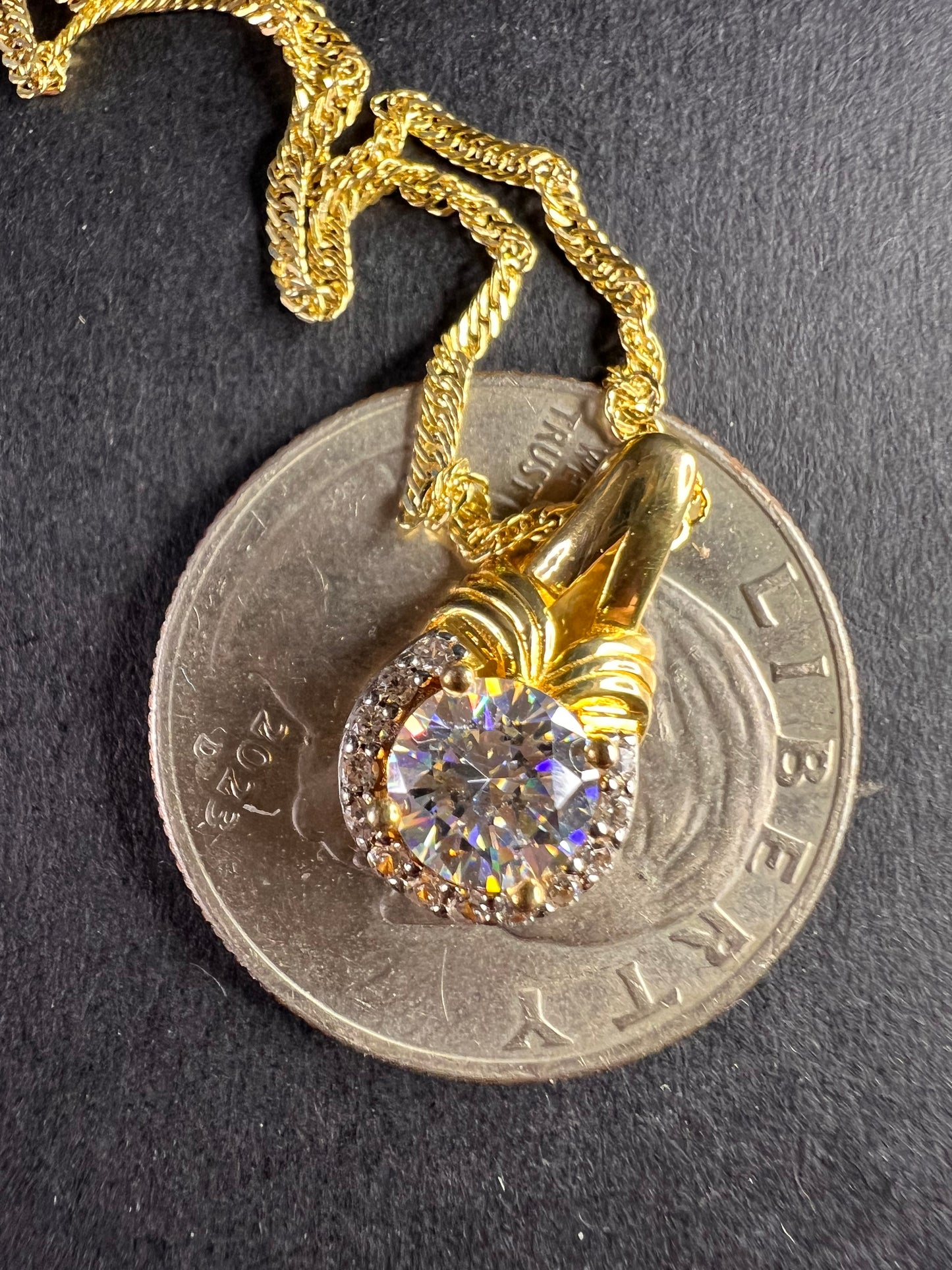 Strontium Titanate And White Zircon 18k Yellow Gold Over Sterling Silver Pendant With Chain 1.23ctw