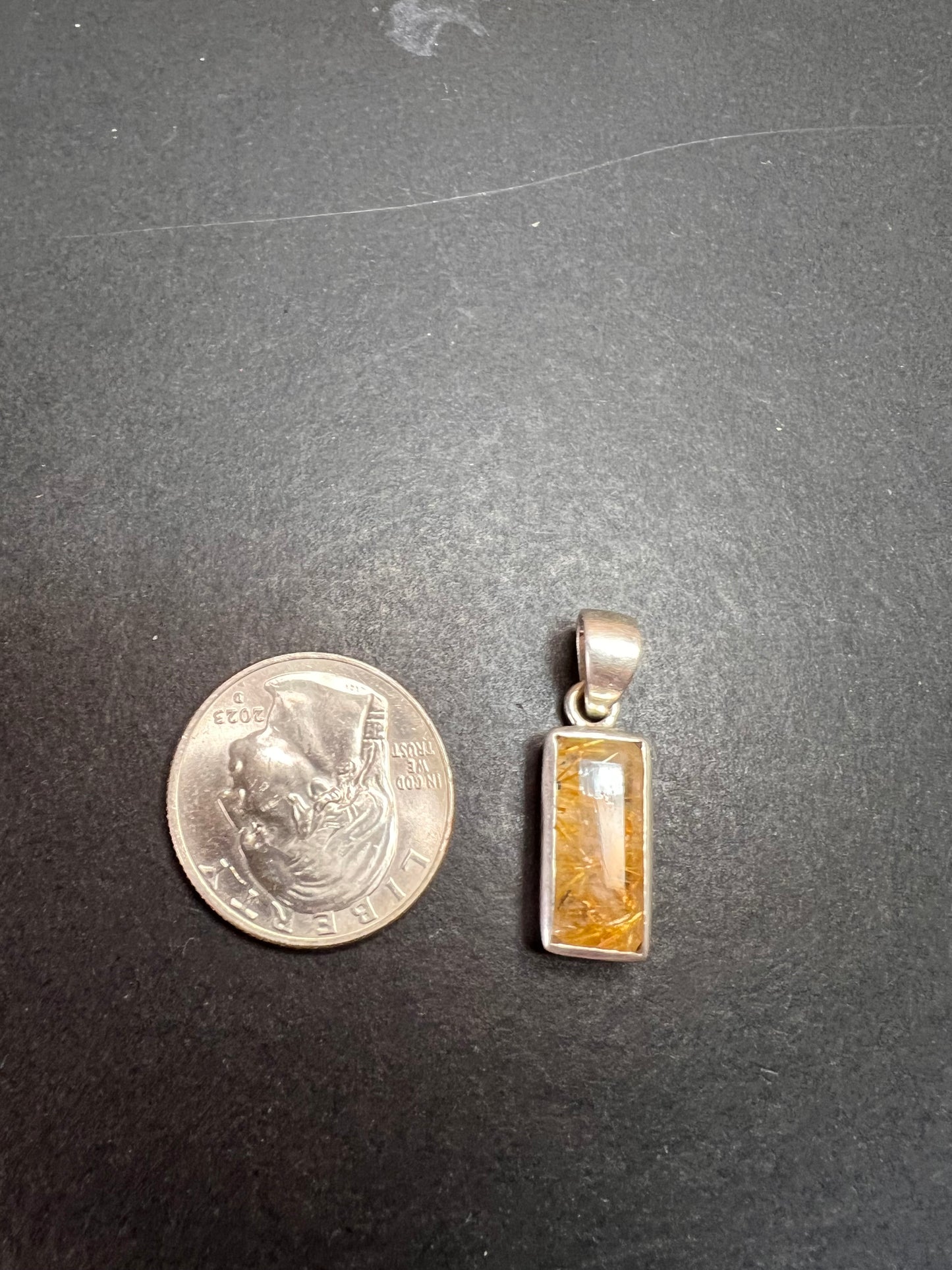 NEW Golden rutile quartz gemstone sterling silver pendant 3 grams