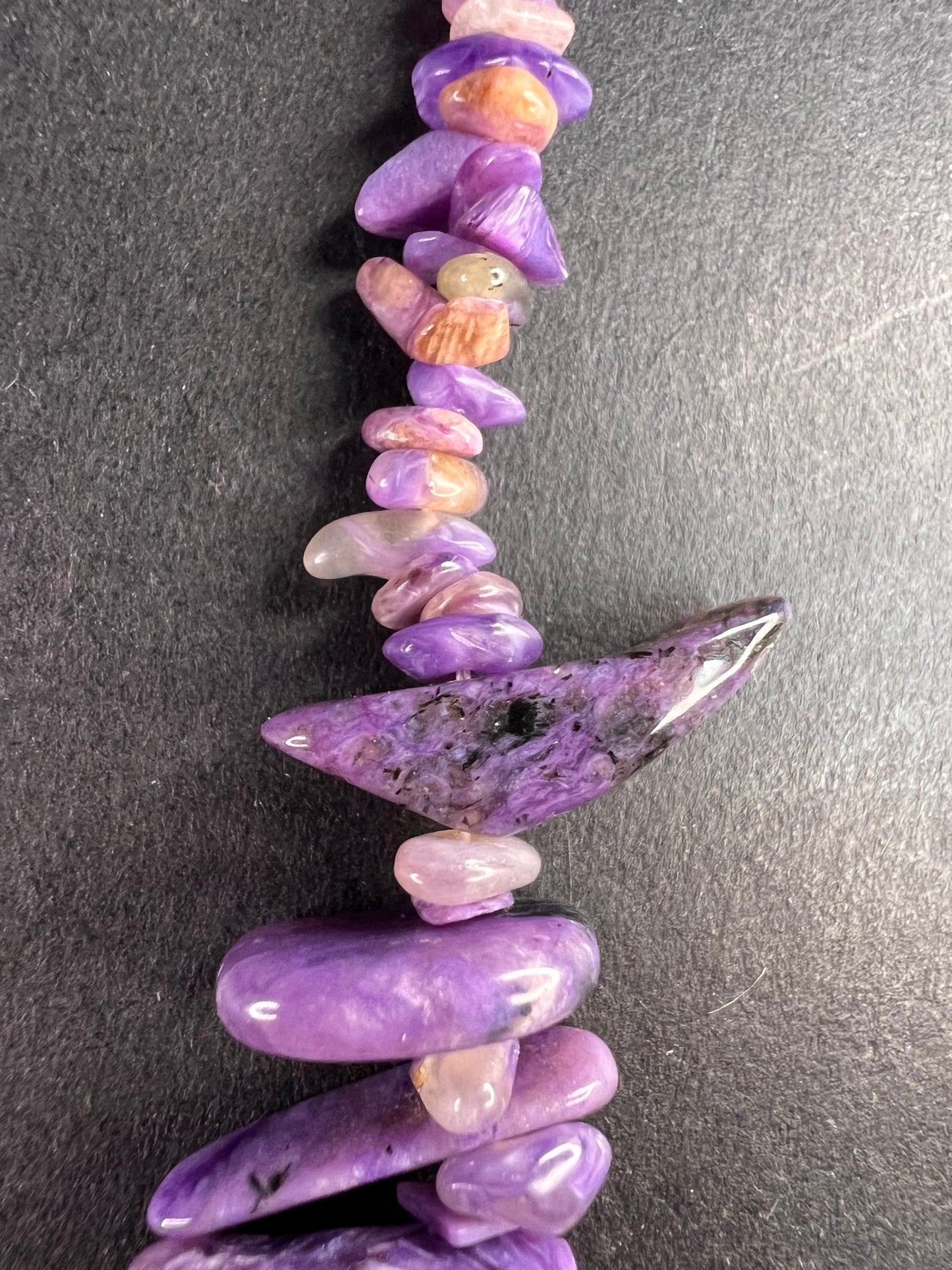 NEW charoite graduated chip beaded 20 inch necklace with stainless steel clasp