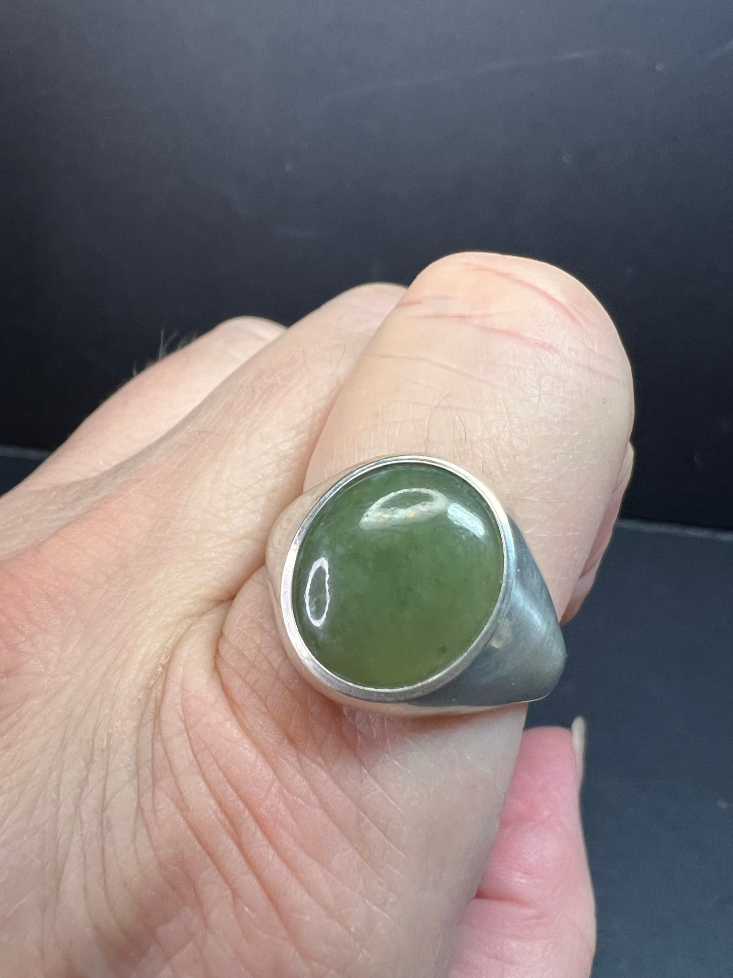 Vintage Pa Ha Co nephrite Jade sterling silver ring size 12