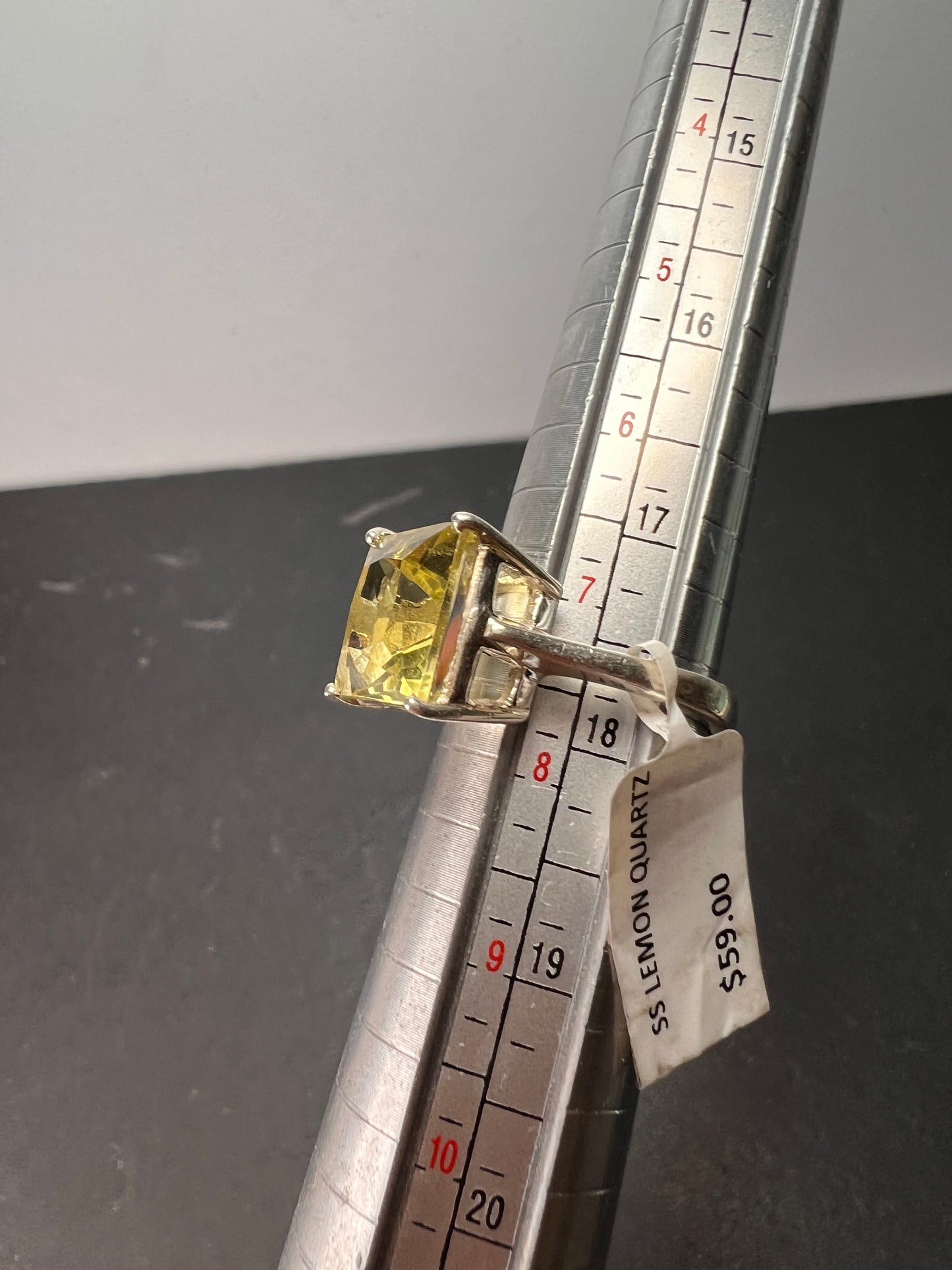 NEW size 7 Princess cut lemon quartz sterling silver ring 5.35 grams