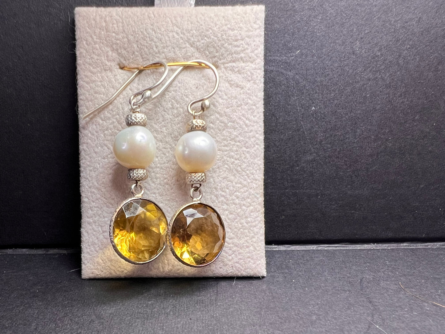 Citrine and pearl sterling silver dangle earrings