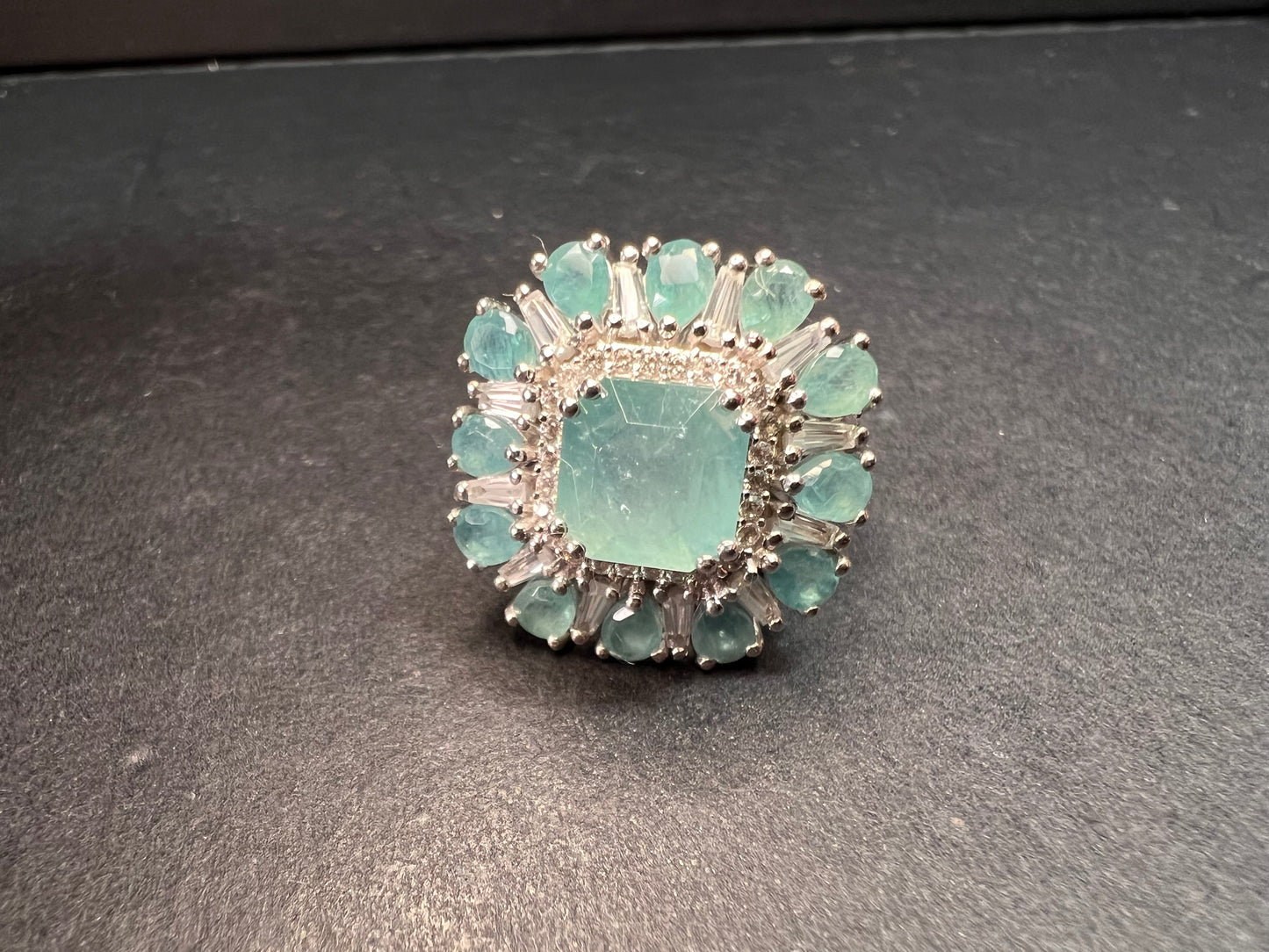 NEW grandidierite and zircon cocktail ring in rhodium over sterling silver size 7