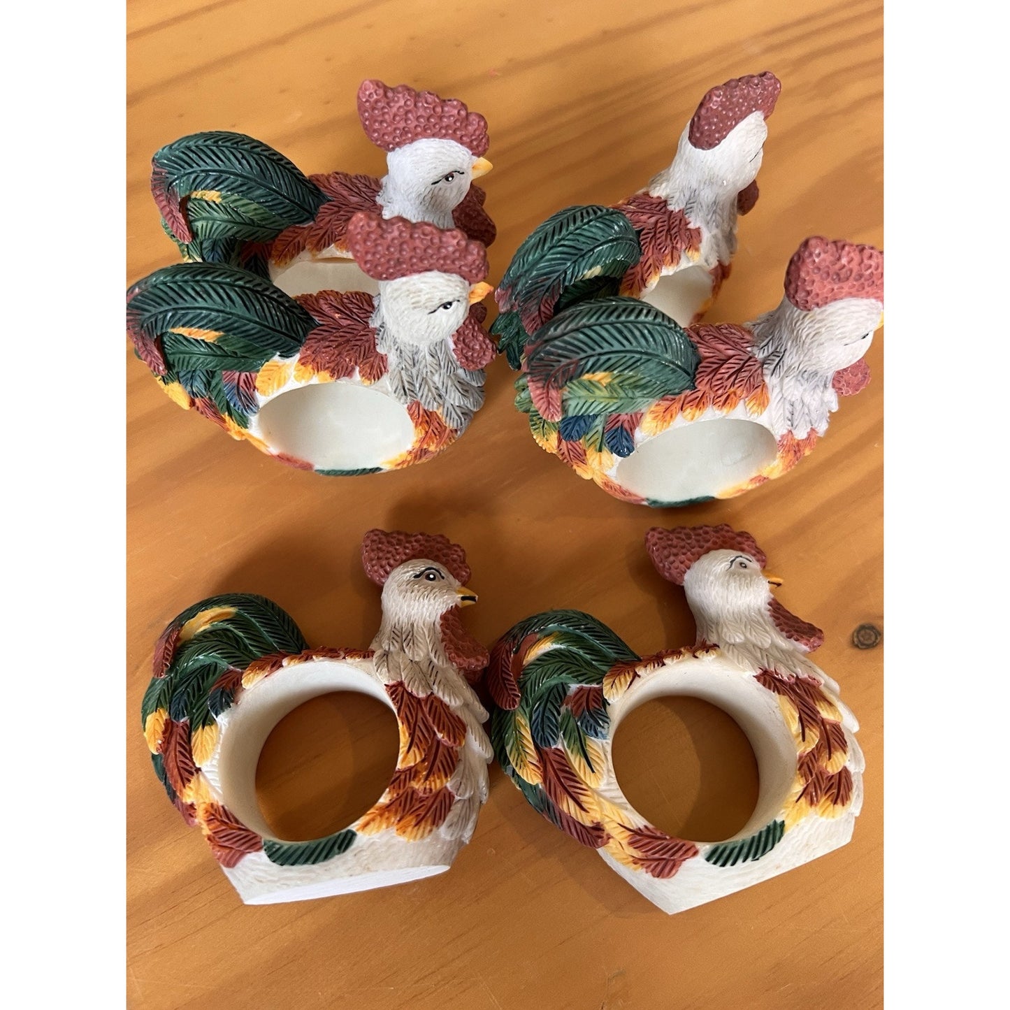 Vintage Resin Chicken Rooster Napkin Ring Holders Set Of 6