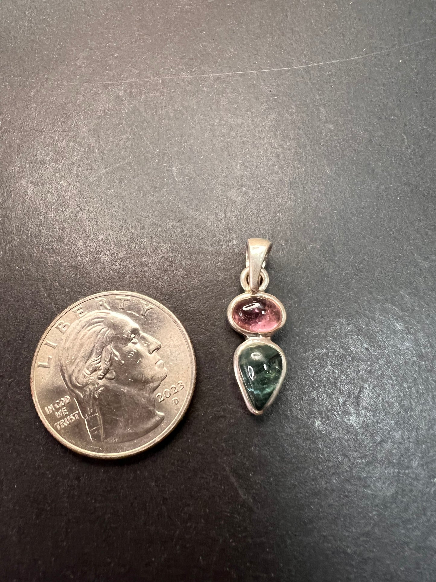 NEW Pink and blue indicolite tourmaline sterling silver pendant 2.13 grams