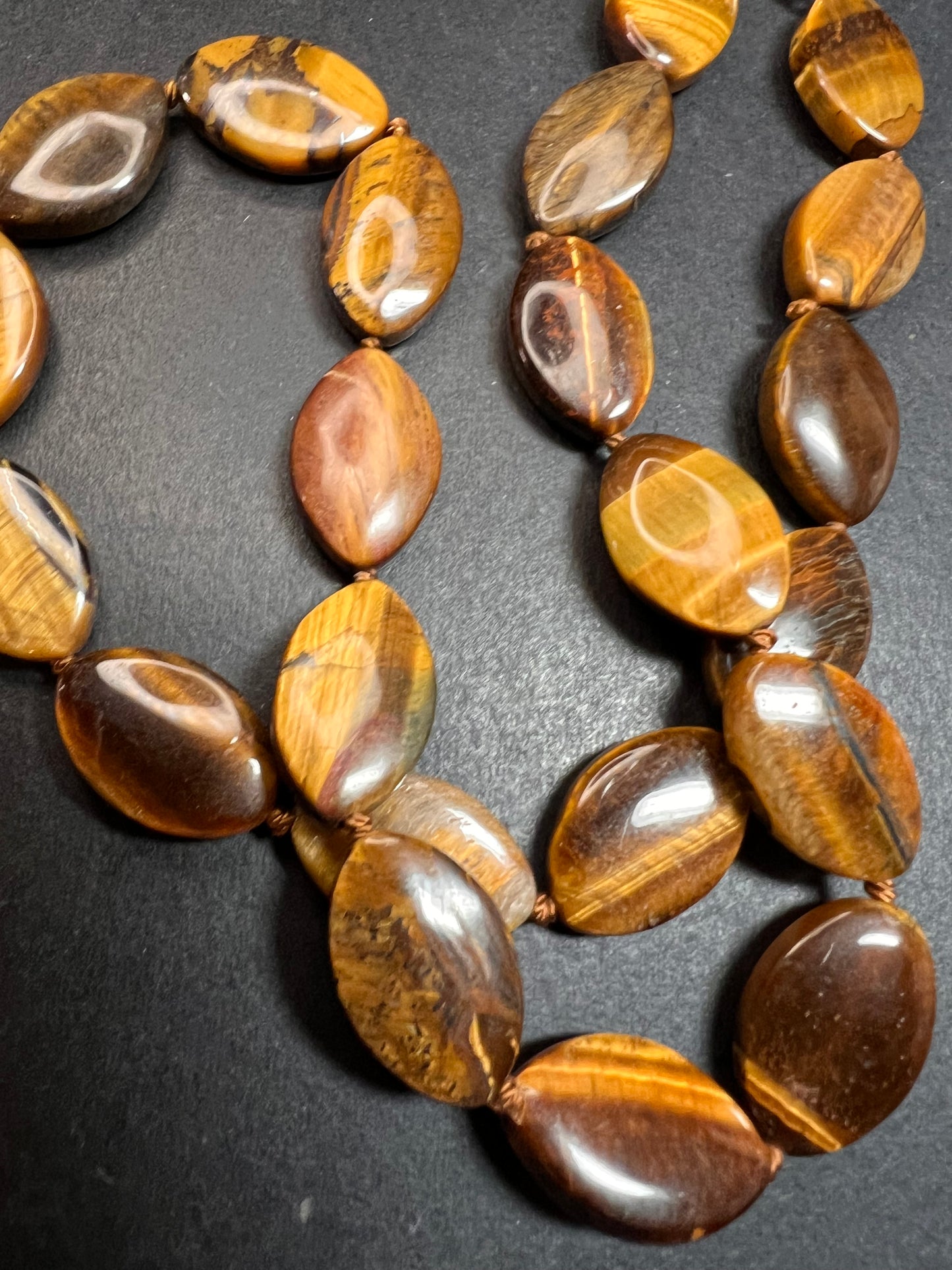 NEW Tigers eye knotted 18 inch necklace with sterling silver clasp