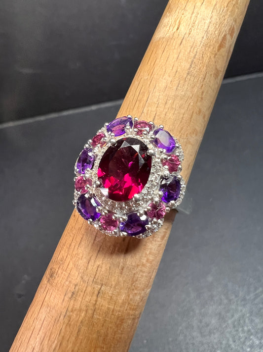 NEW rhodolite garnet and amethyst ring in sterling silver size 7