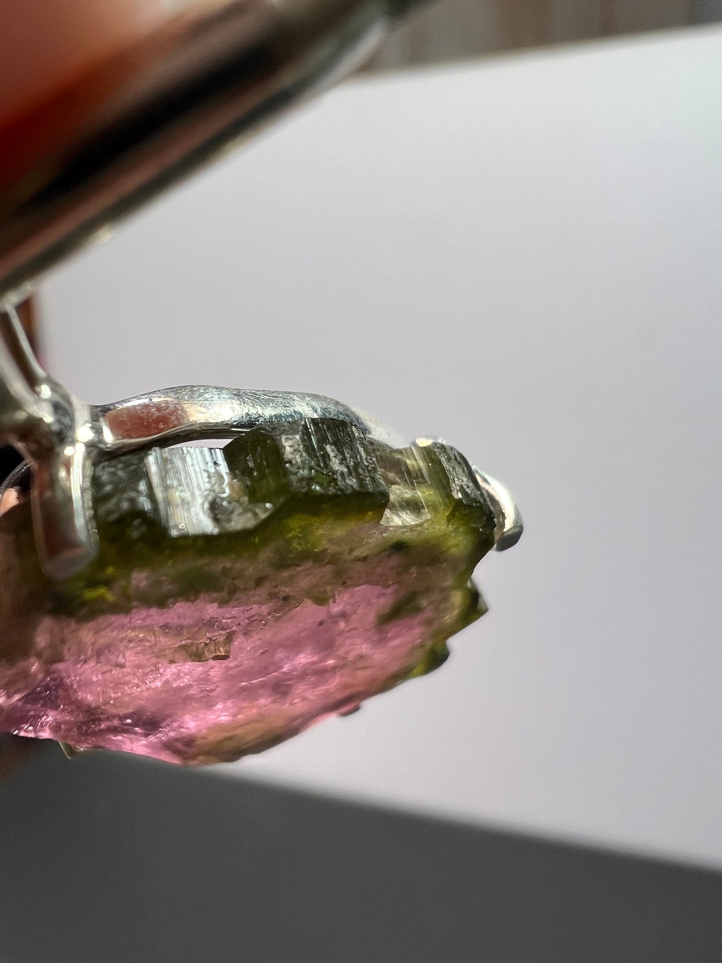 NEW Watermelon tourmaline slice sterling silver pendant 3.83 grams