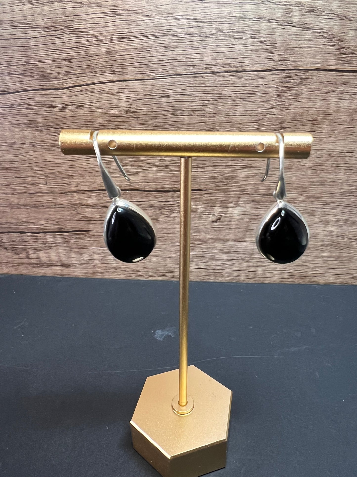 NEW Black onyx sterling silver teardrop earrings 7.49 grams