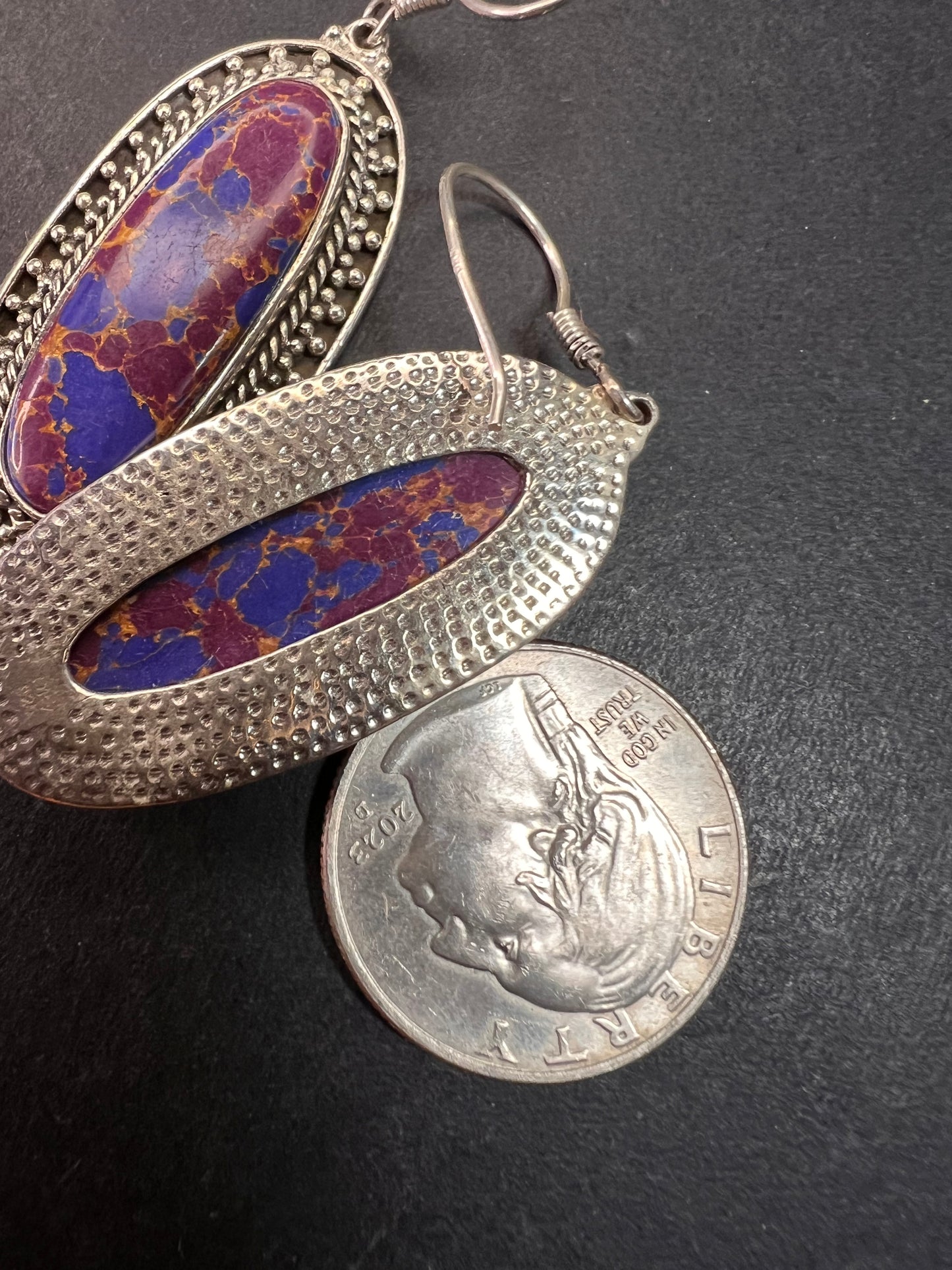 NEW purple Mojave turquoise in black oxidized sterling silver earrings