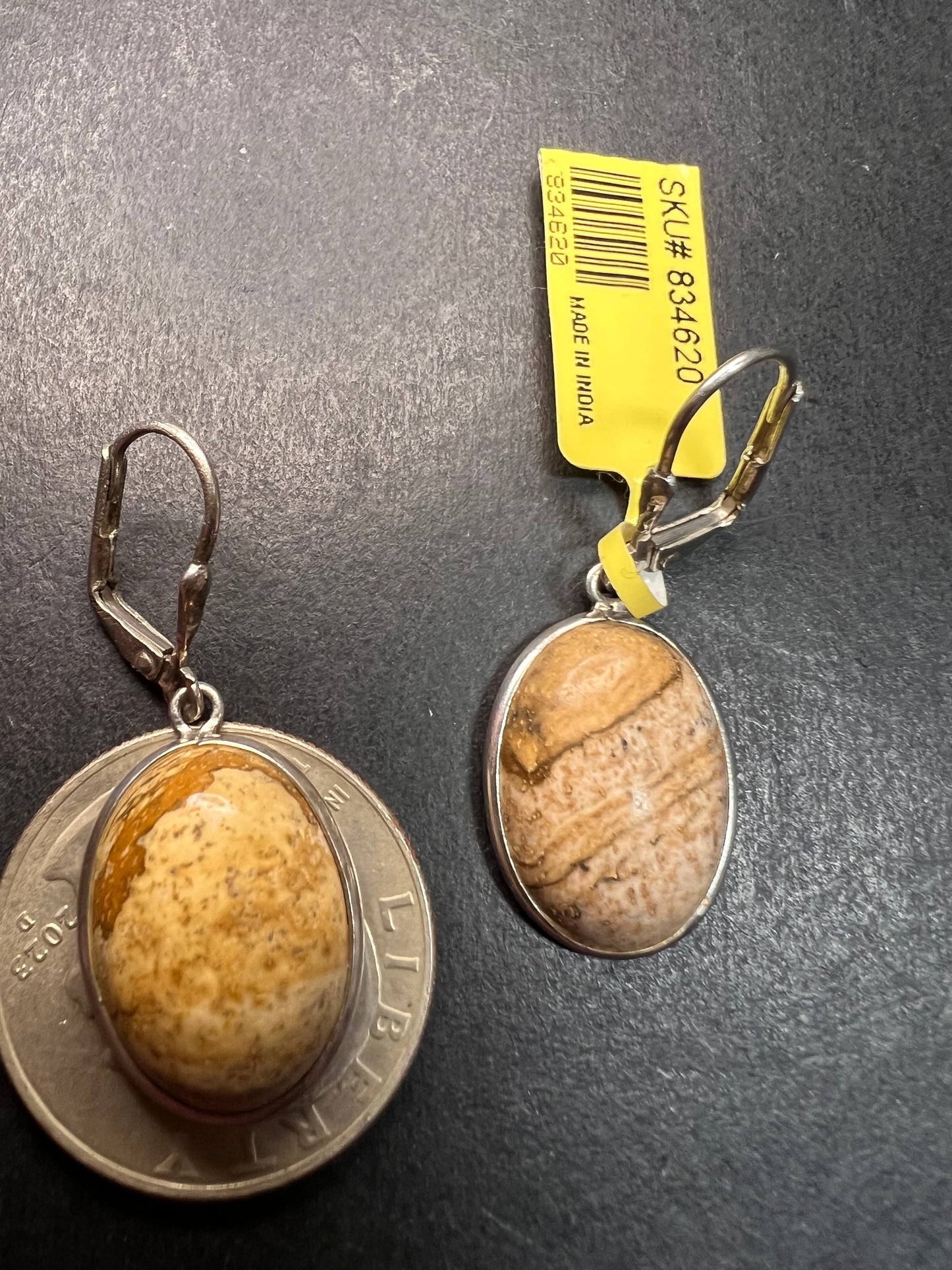 NEW picture jasper sterling silver lever back earrings