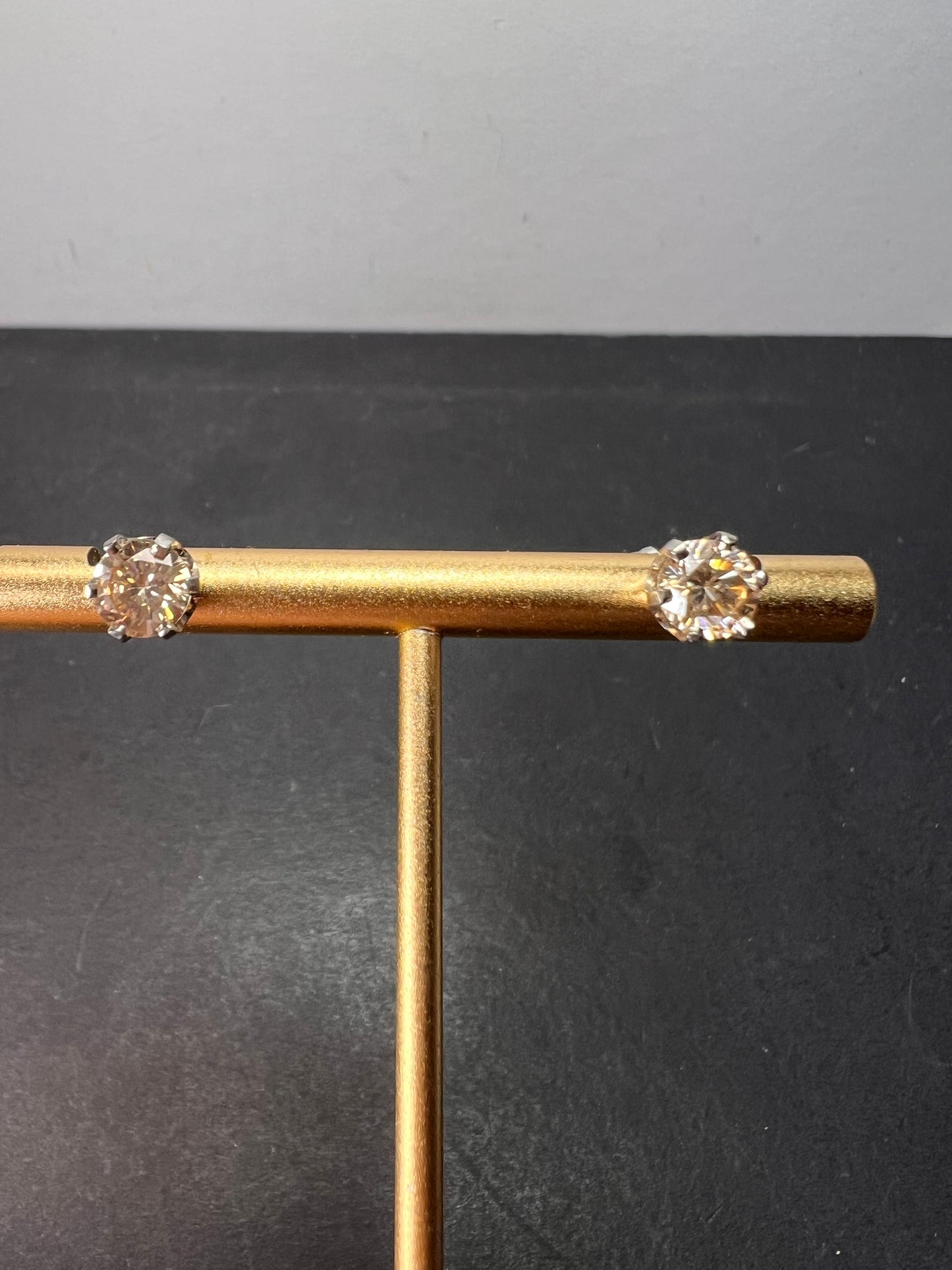 14k white gold champagne 2ctw CZ stud earrings 6.7mm