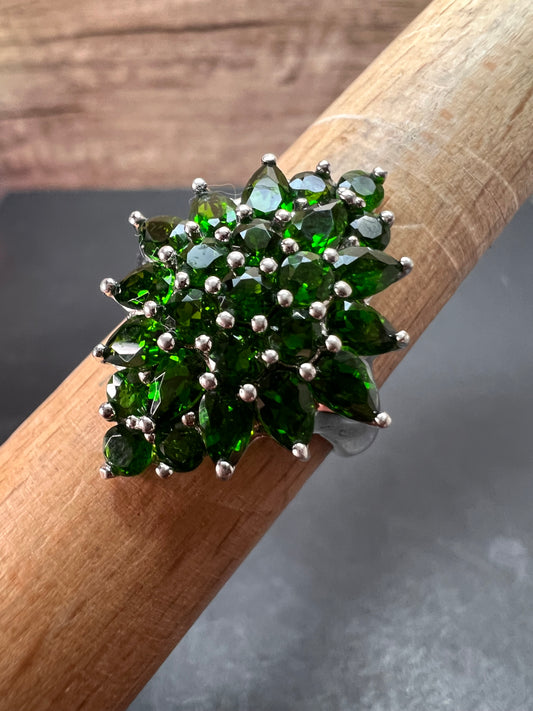 Chrome diopside sterling silver cocktail ring size 8