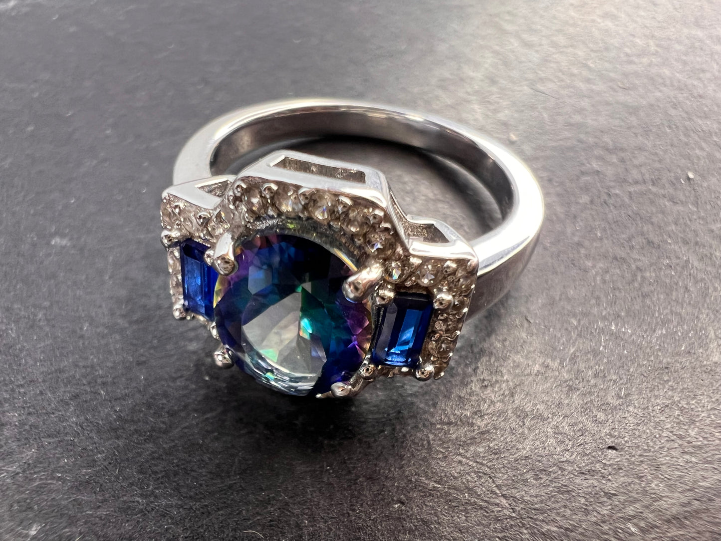 Blue Petalite Rhodium Over Sterling Silver Ring