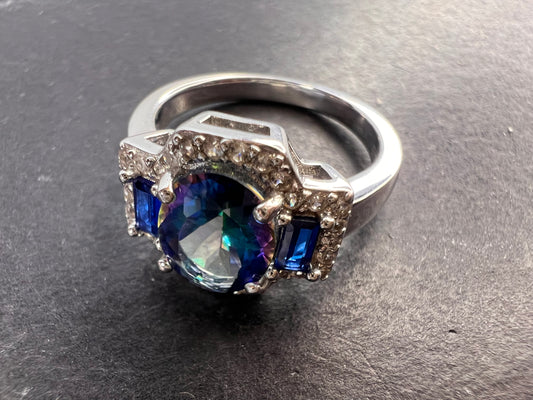 Blue Petalite Rhodium Over Sterling Silver Ring