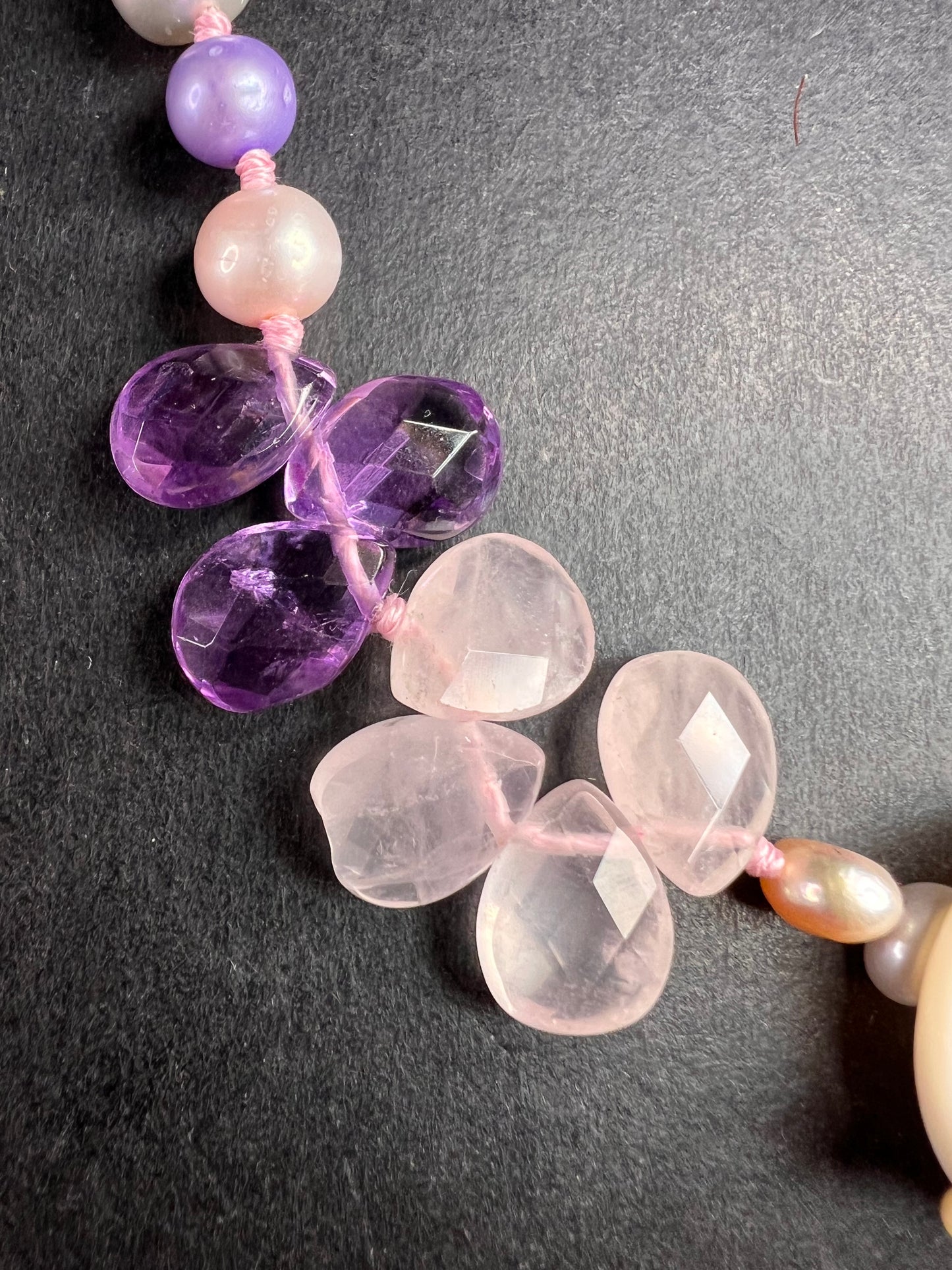 NEW multi color freshwater pearl, rose quartz and amethyst necklace
